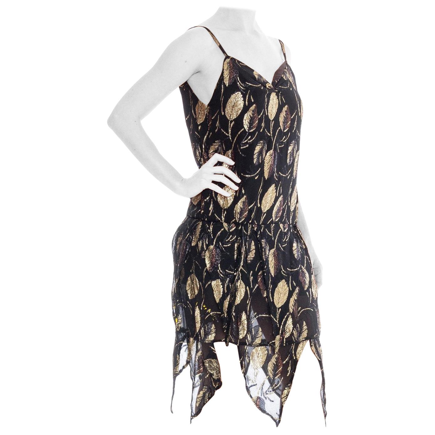 1970S Black & Gold Rayon/Lurex Burnout Chiffon Backless Cocktail Dress For Sale