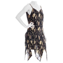 1970S Black & Gold Rayon/Lurex Burnout Chiffon Backless Cocktail Dress