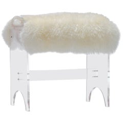 Vintage 1970s Sheepskin and Lucite Vanity Stool