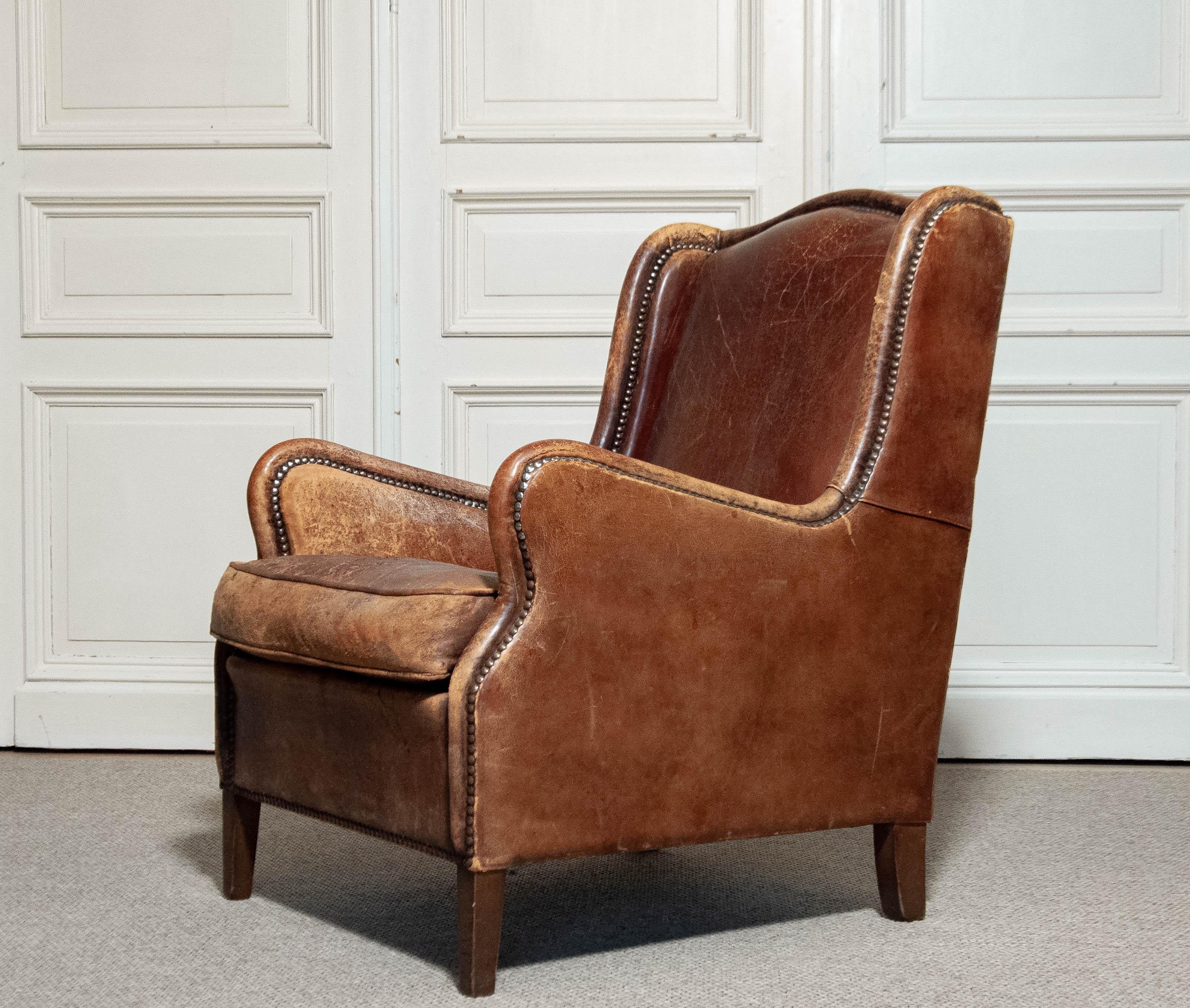 Danish 1970s Sheepskin Leather Wingback Lounge Chair , Denmark For Sale