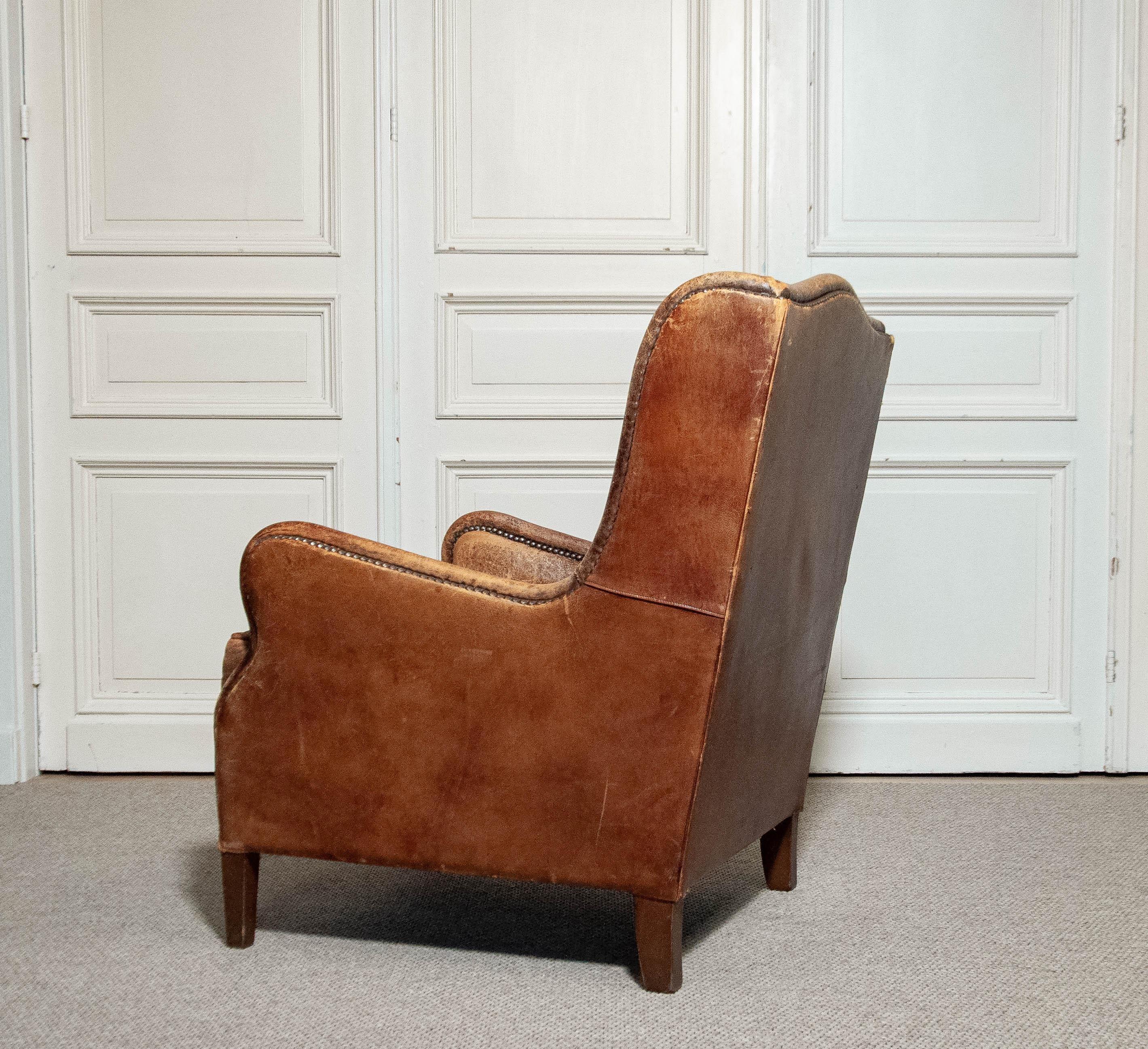Late 20th Century 1970s Sheepskin Leather Wingback Lounge Chair , Denmark For Sale