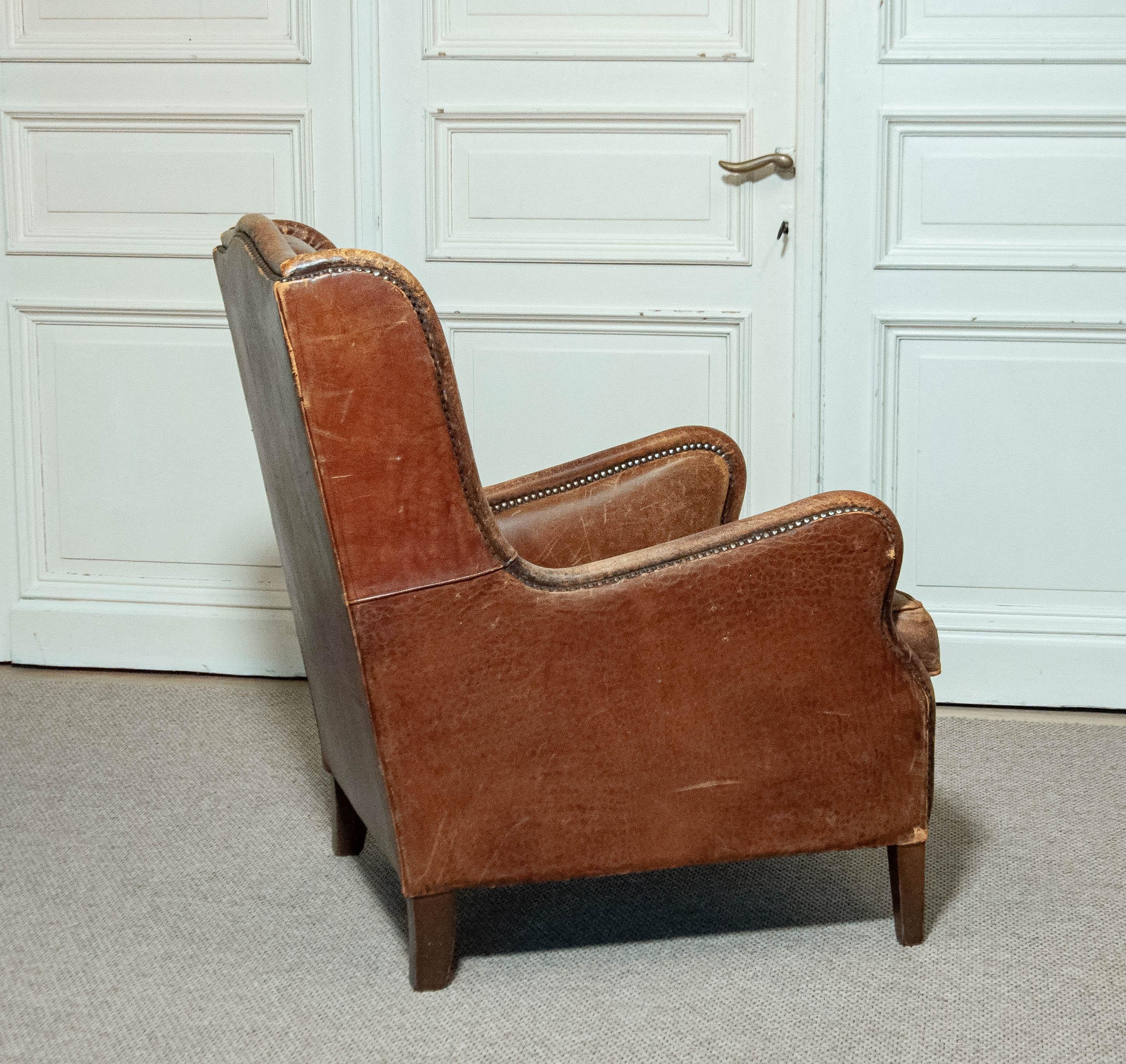 1970s Sheepskin Leather Wingback Lounge Chair , Denmark For Sale 1
