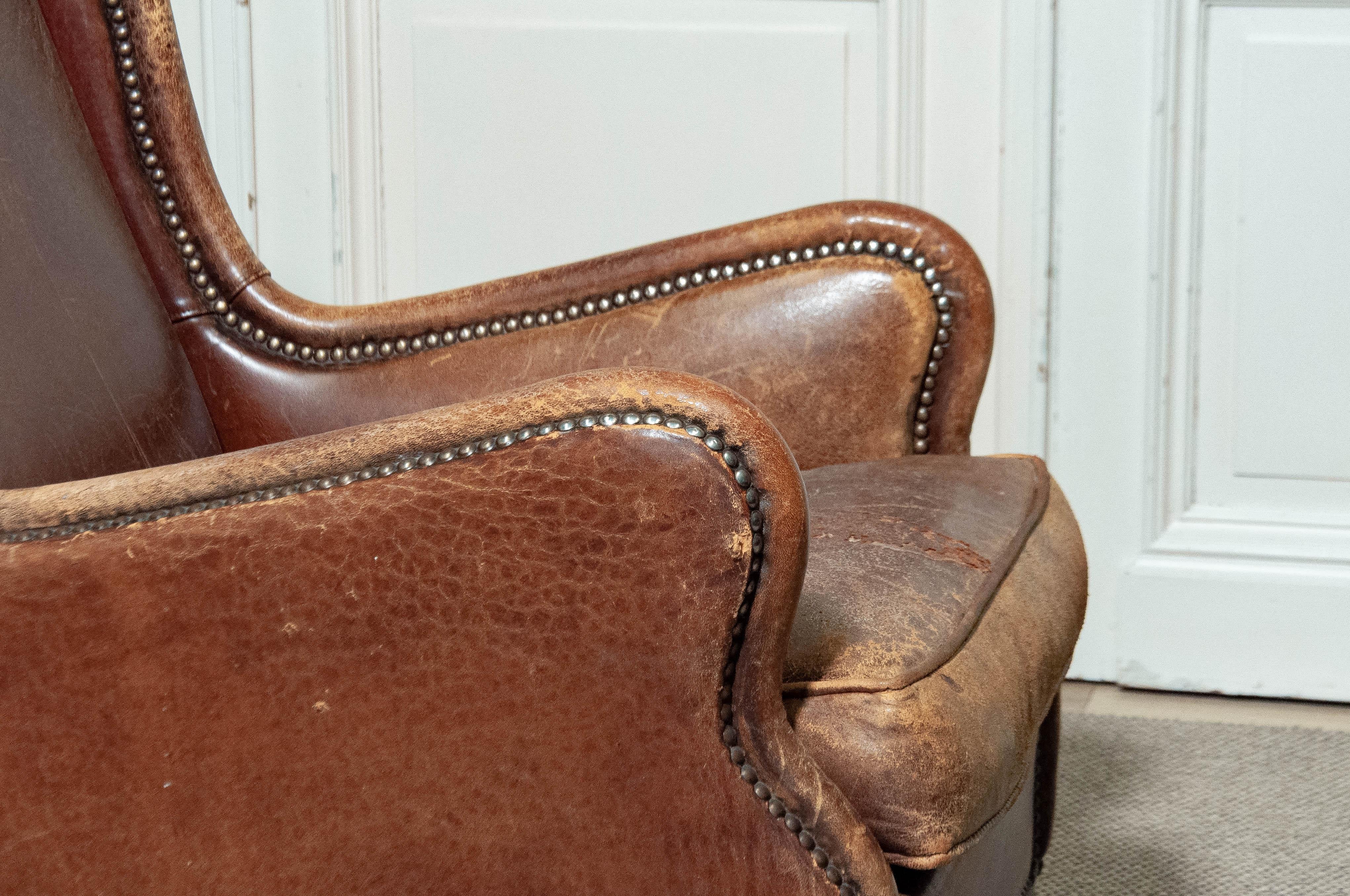1970s Sheepskin Leather Wingback Lounge Chair , Denmark For Sale 3