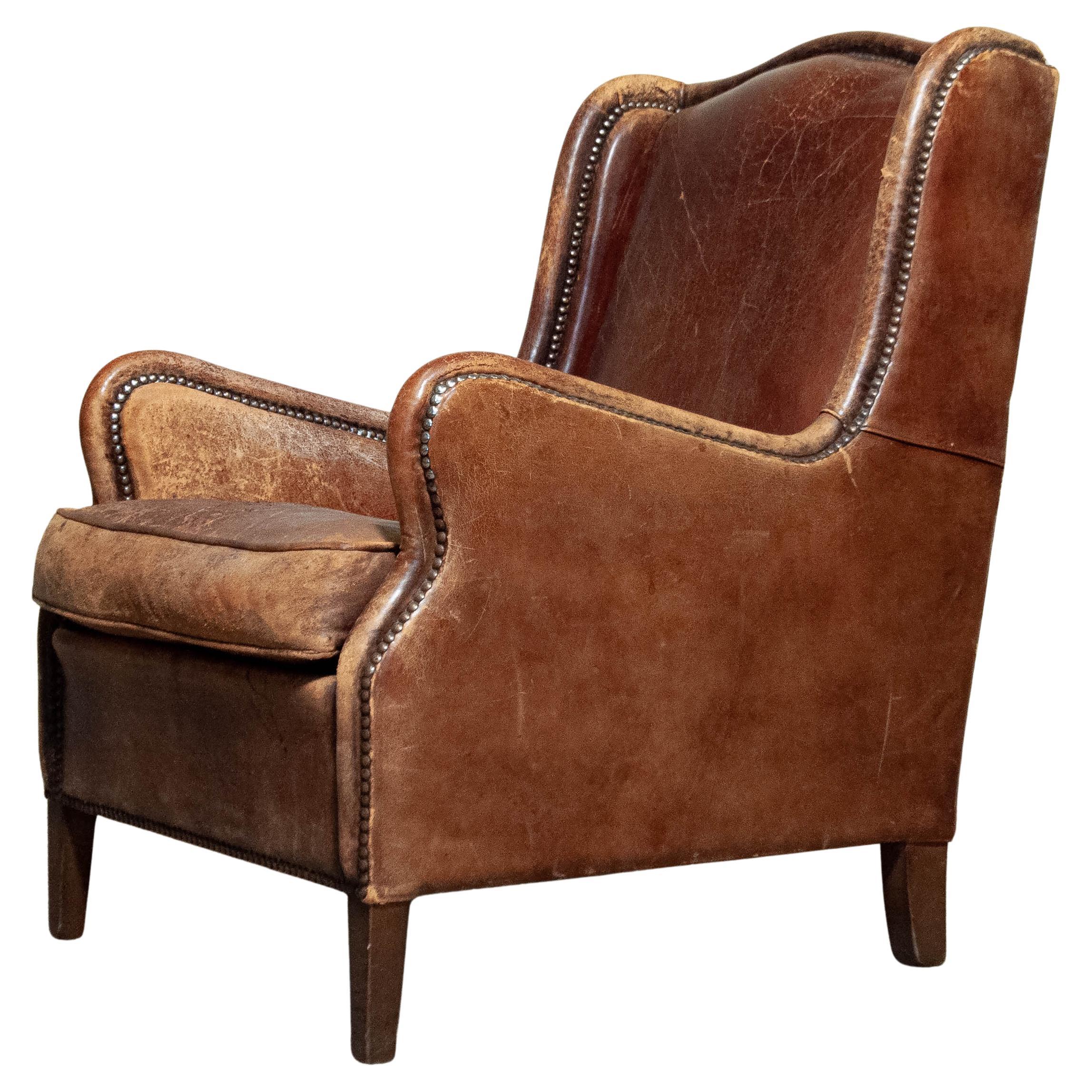 1970s Sheepskin Leather Wingback Lounge Chair , Denmark For Sale