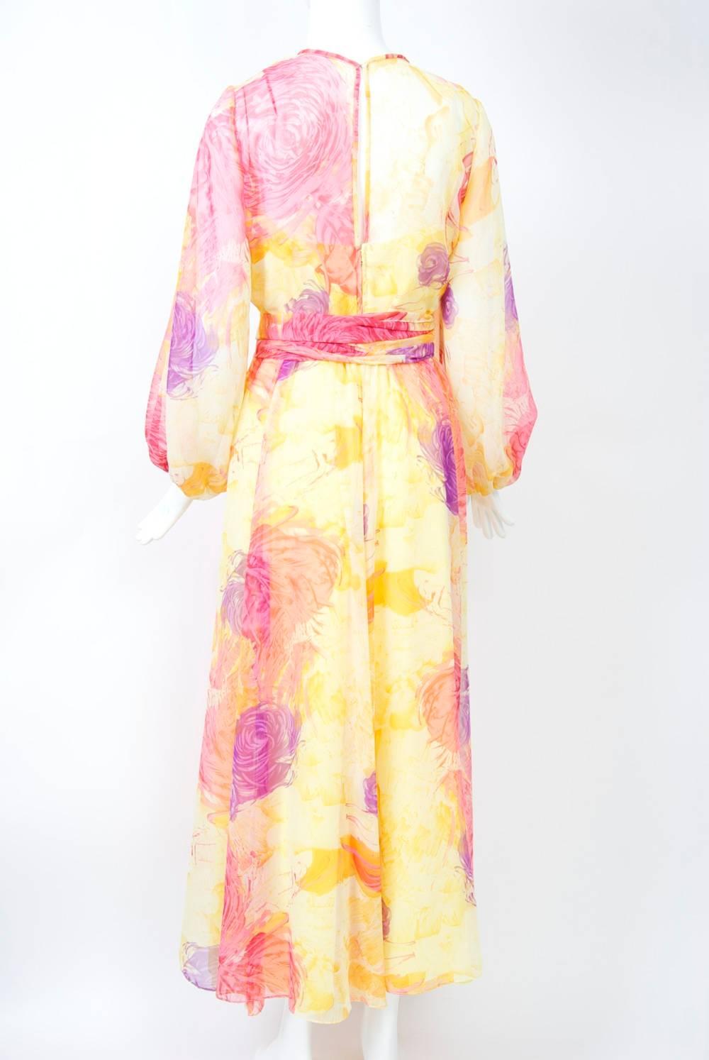 Women's 1970s Sheer Print Gown