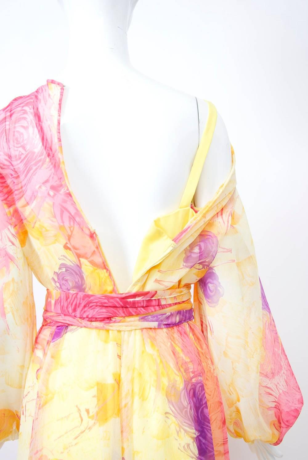 1970s Sheer Print Gown 1