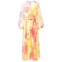 Vintage 1970s Sheer Print Gown