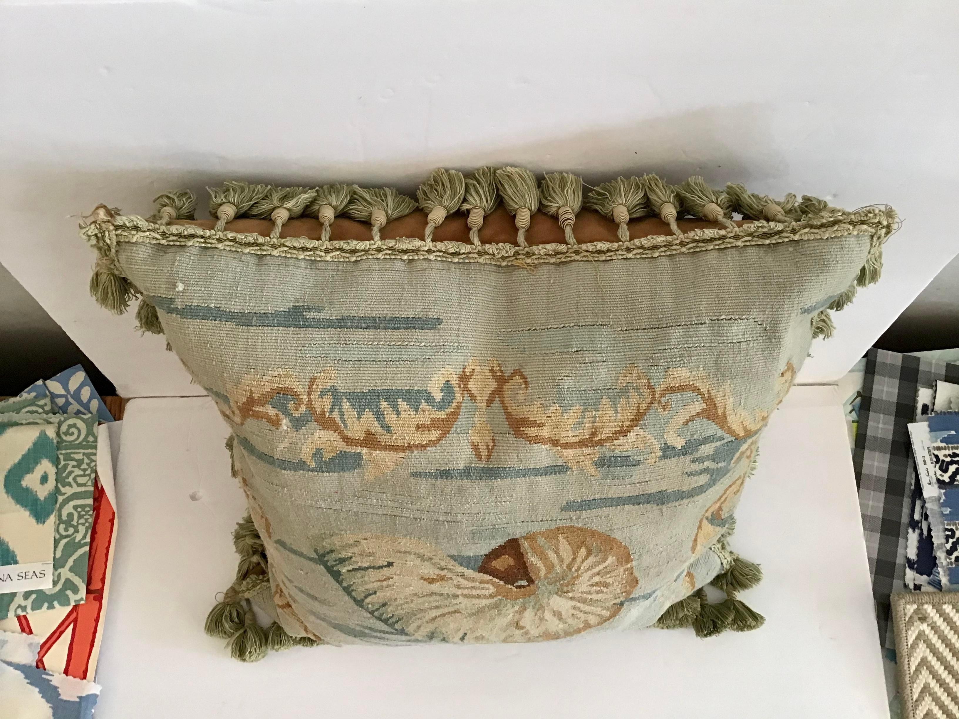French 1970s Shell Aubusson Style Pillow For Sale