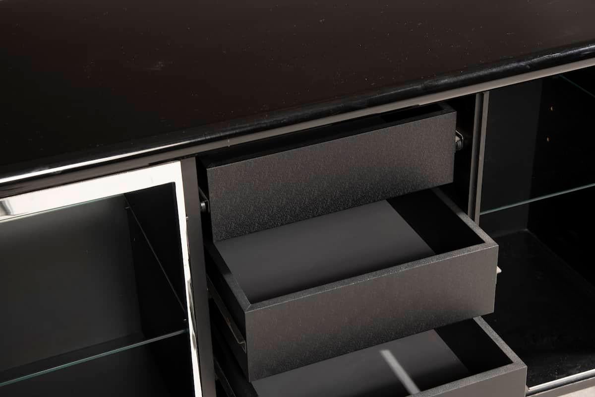 Credenza Sheraton Acerbis laccata nera anni '70 L 282 cm 3