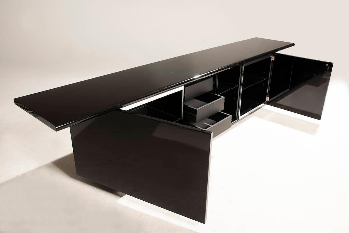 Credenza Sheraton Acerbis laccata nera anni '70 L 282 cm 2
