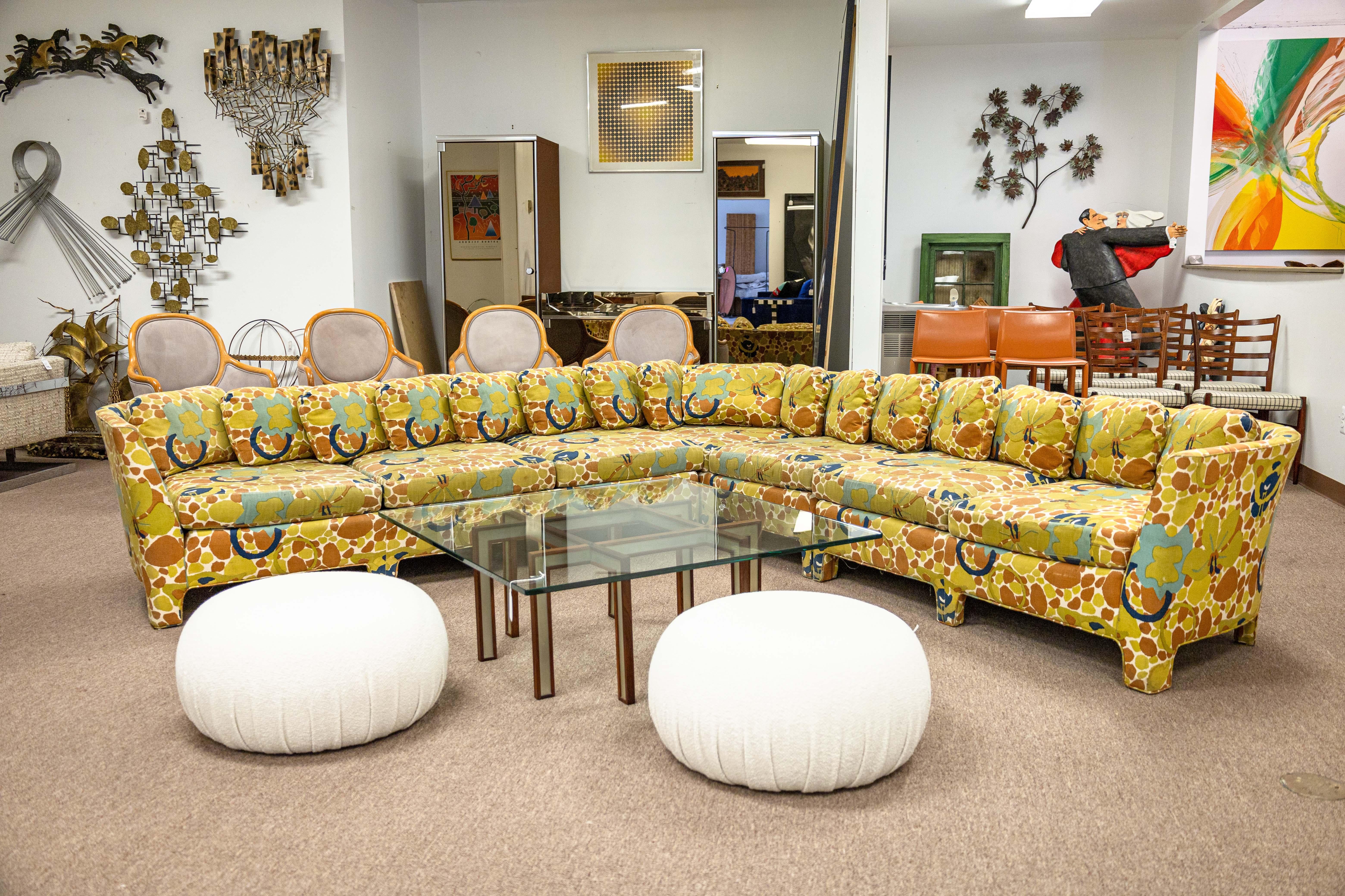 1970s Sherrill Furniture Co Milo Baughman Style Colorful 3 Piece Sofa Sectional 4