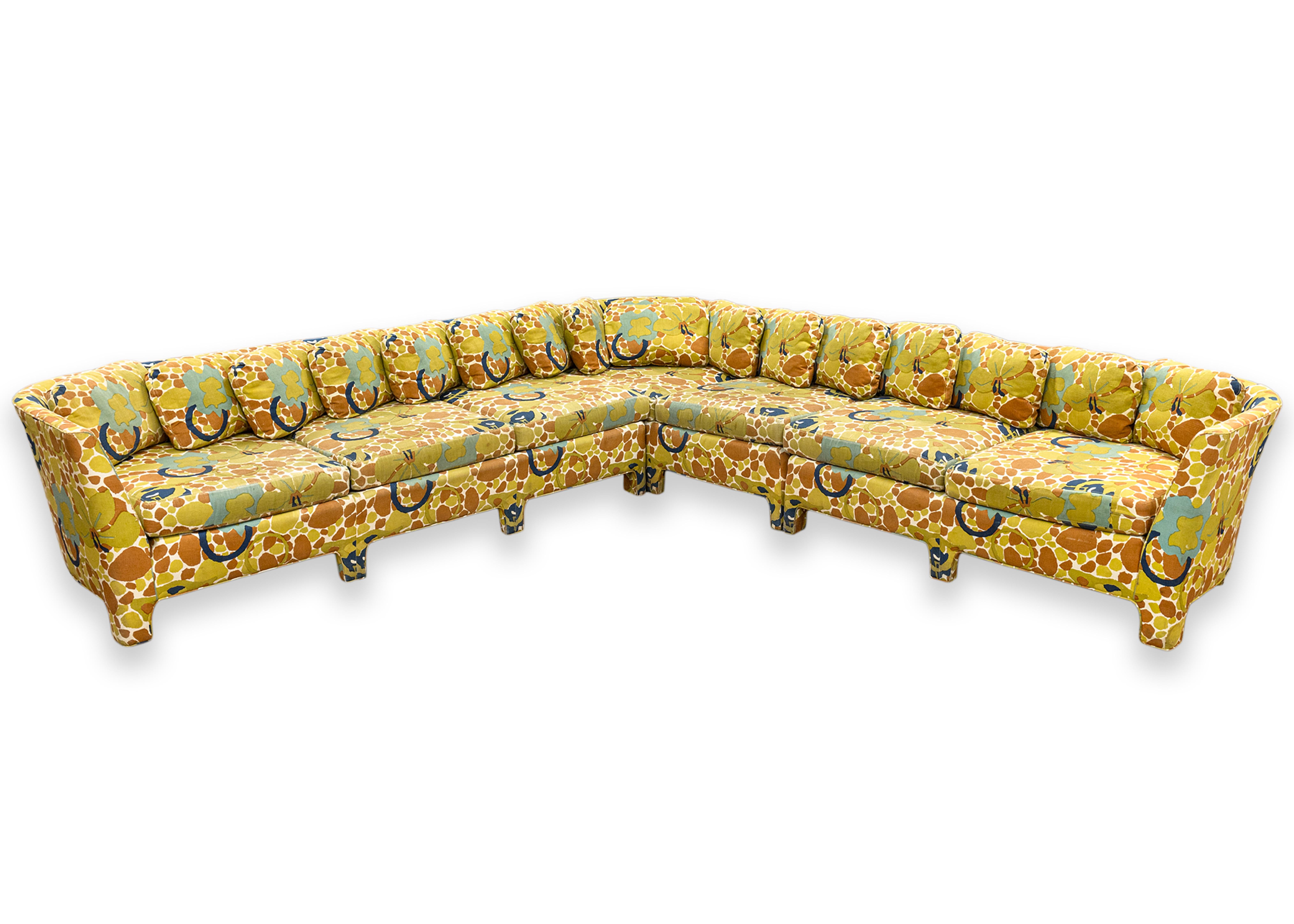 1970s Sherrill Furniture Co Milo Baughman Style Colorful 3 Piece Sofa Sectional 5