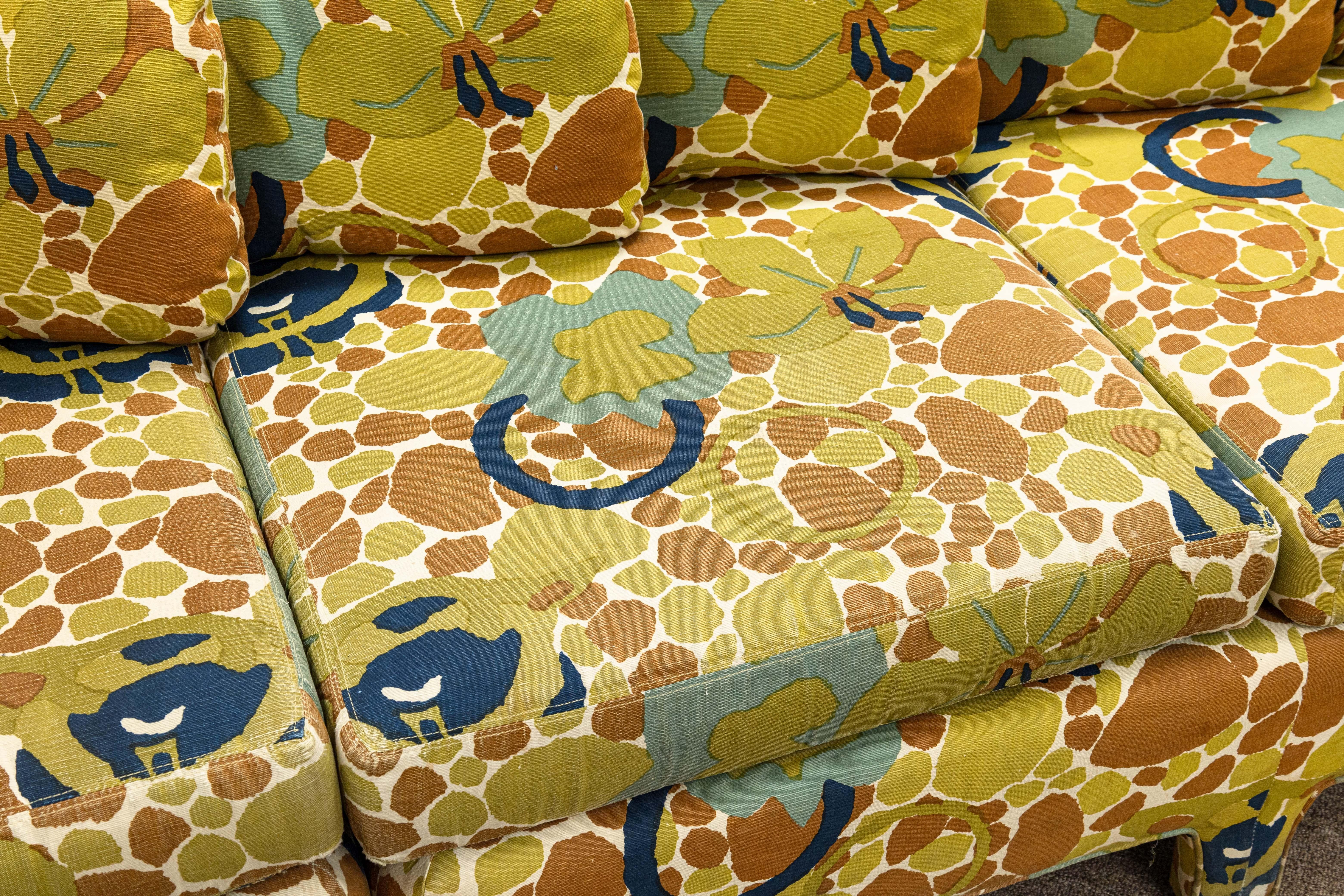 Fabric 1970s Sherrill Furniture Co Milo Baughman Style Colorful 3 Piece Sofa Sectional