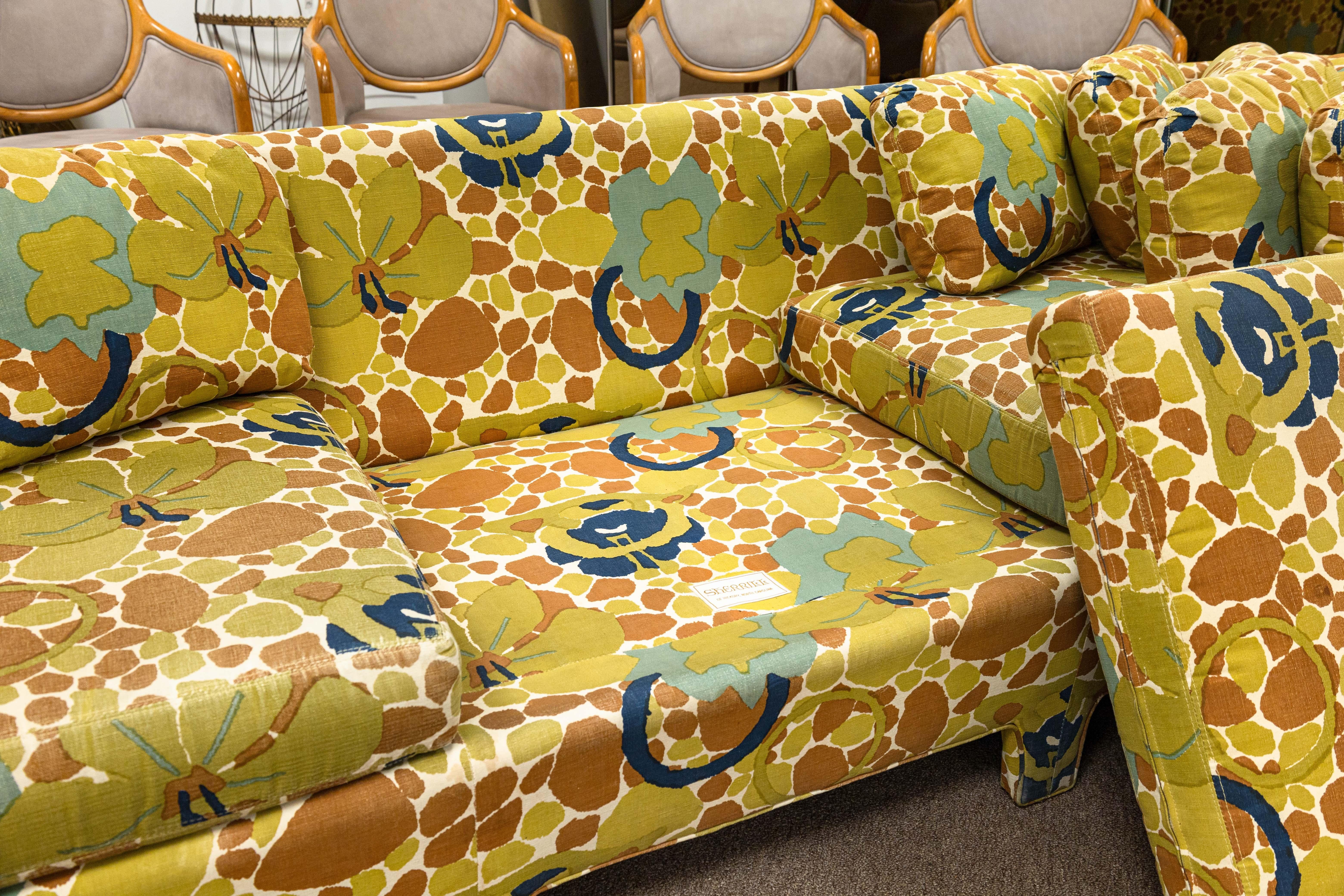 1970s Sherrill Furniture Co Milo Baughman Style Colorful 3 Piece Sofa Sectional 2