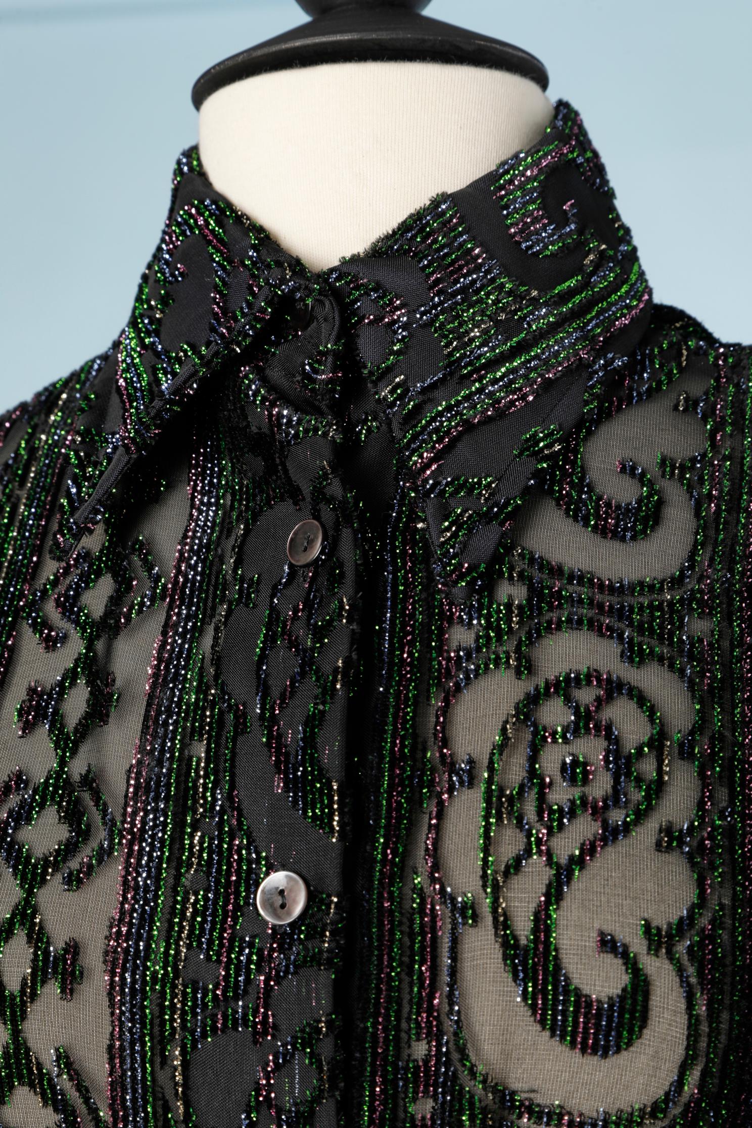 Black 1970's Shirt and skirt ensemble in velvet lurex 