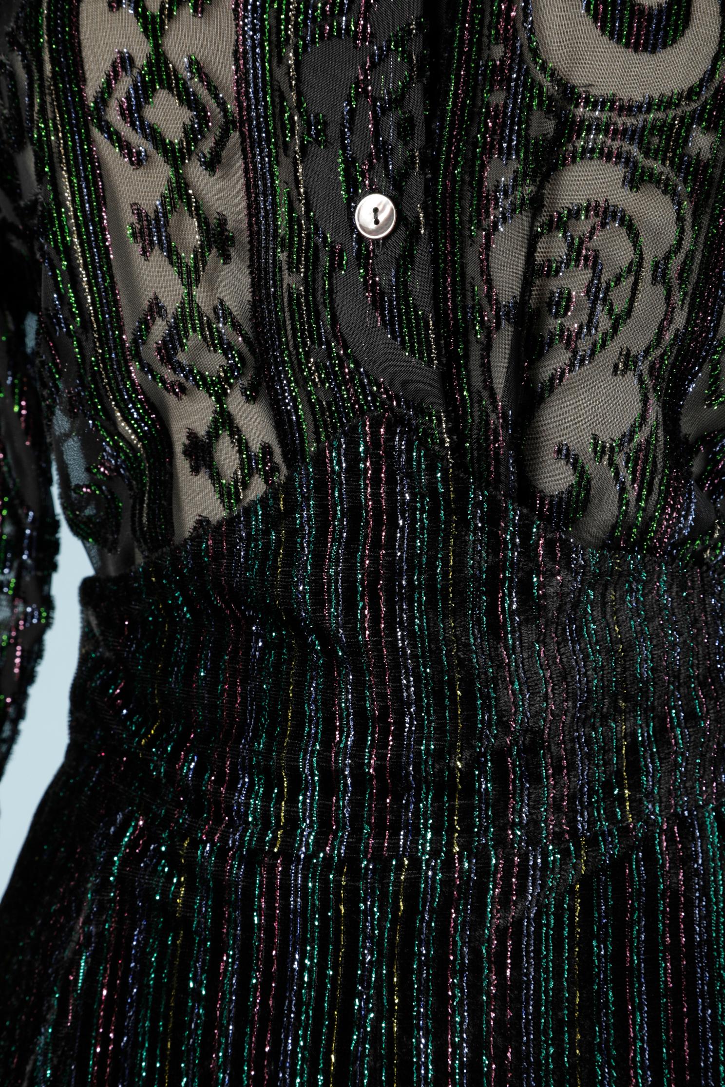 1970's Shirt and skirt ensemble in velvet lurex  2