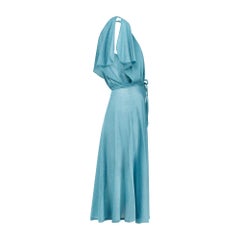 1970s Shubette Teal Angel-Sleeve Knitted Jersey Dress