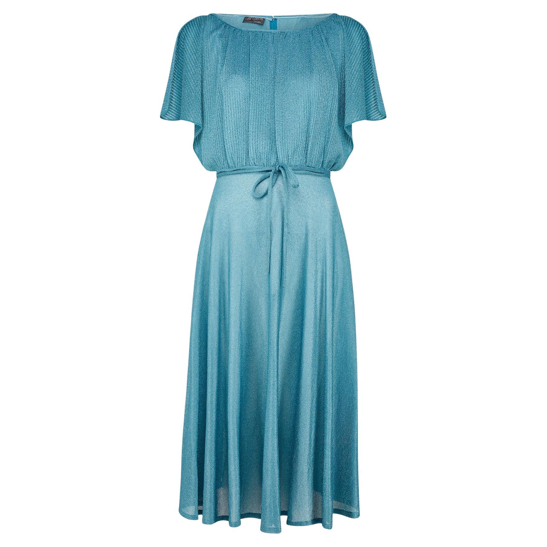 Abito Shubette Teal anni 
70 in jersey con maniche ad angelo in vendita