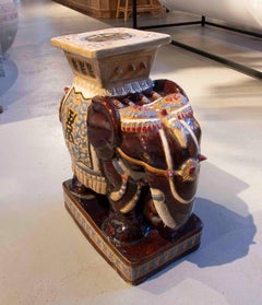1970s Side Table in the Shape of a Glazed Ceramic Elephant