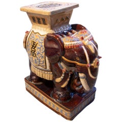 1970s Side Table in the Shape of a Glazed Ceramic Elephant