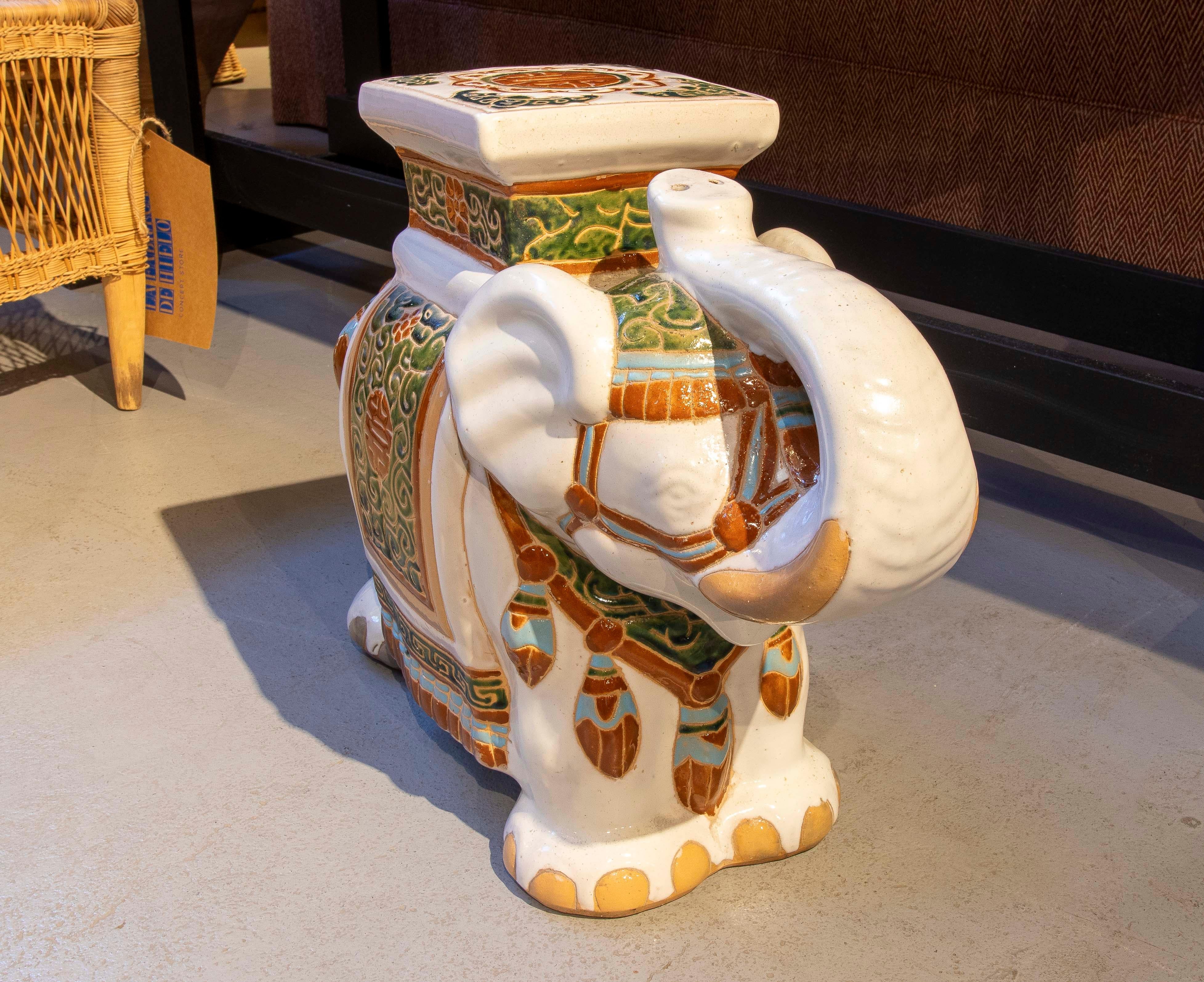 Spanish 1970s Side Table in the Shape of an Elephant in Glazed Ceramic