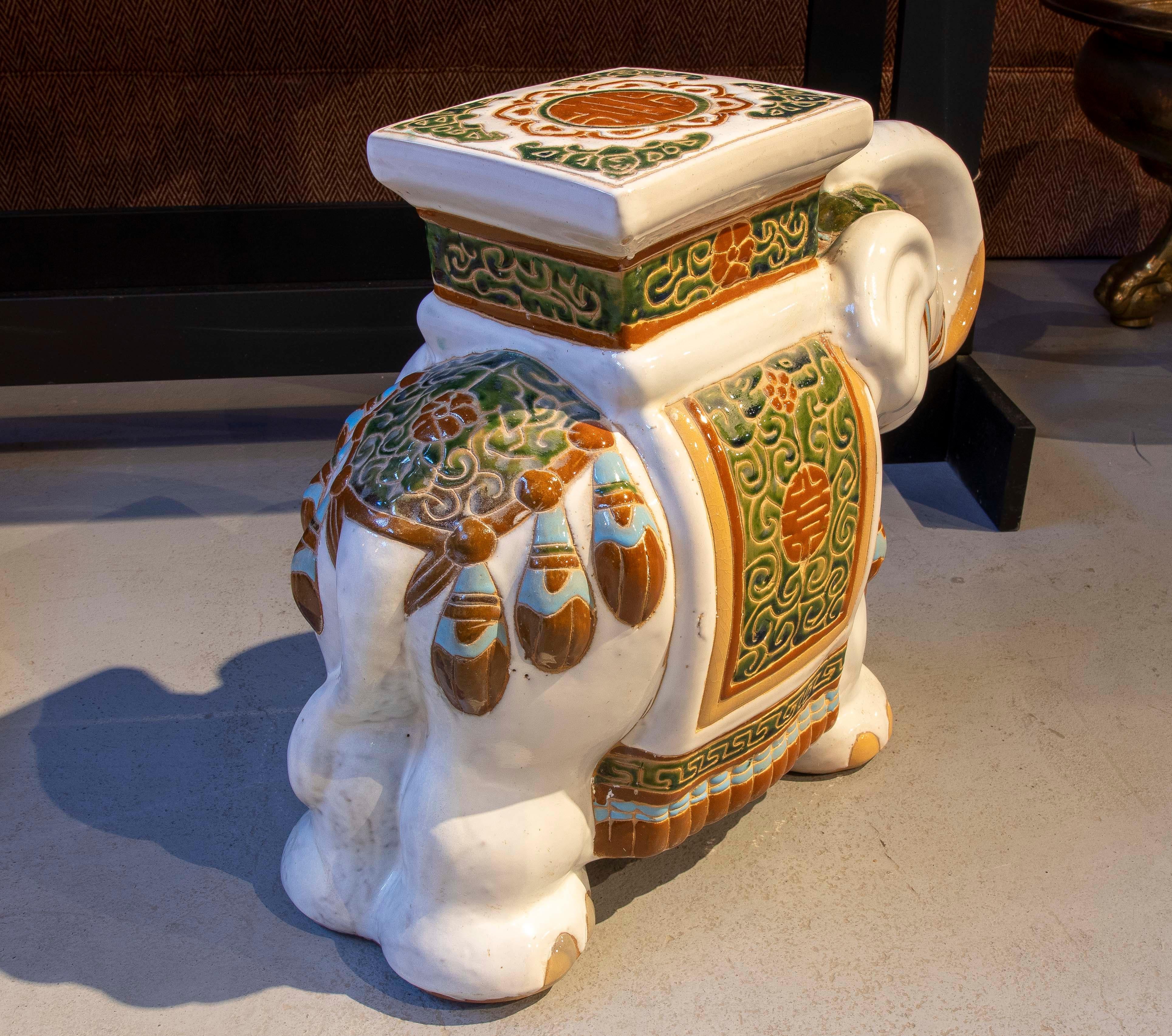 20th Century 1970s Side Table in the Shape of an Elephant in Glazed Ceramic