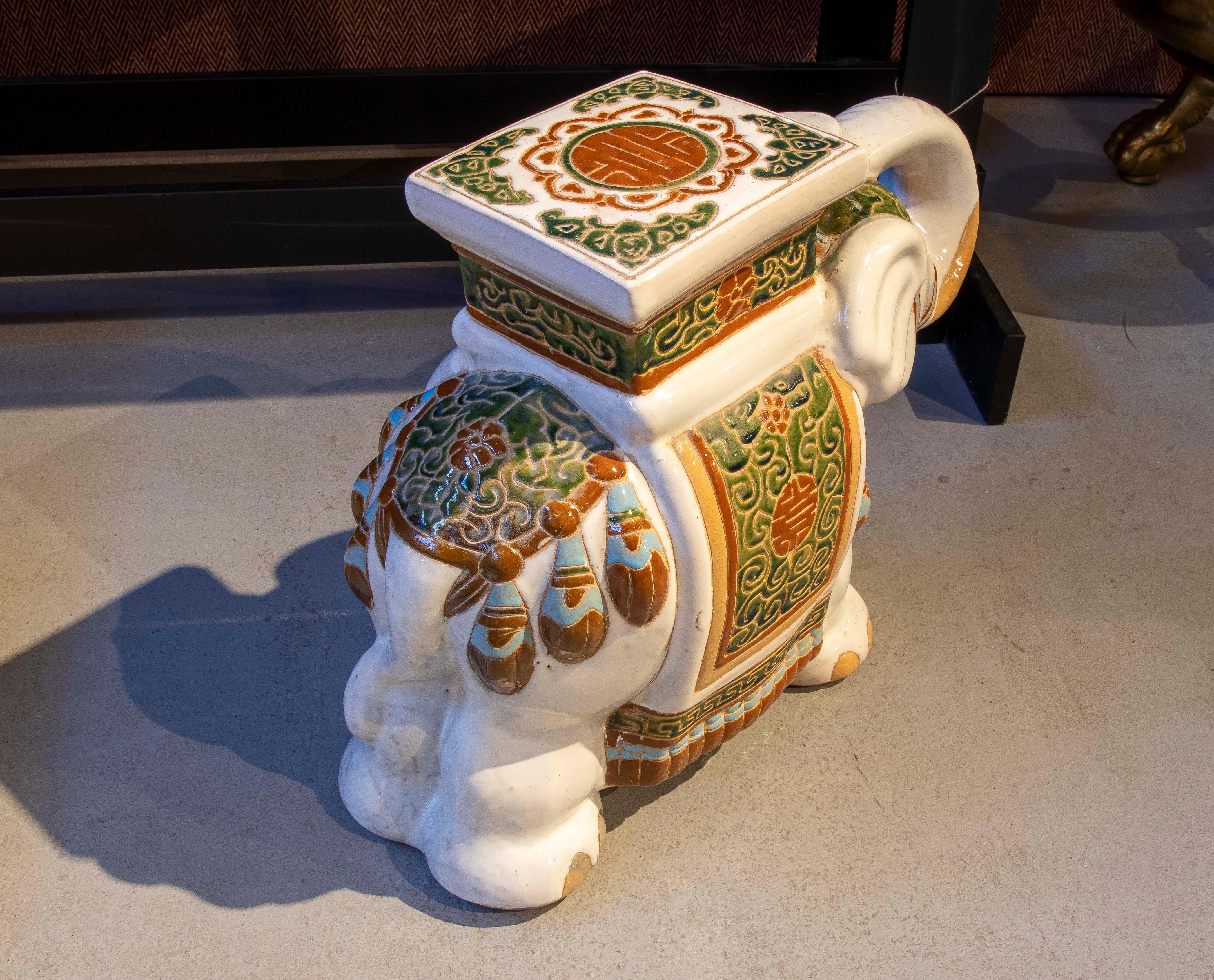 1970s Side Table in the Shape of an Elephant in Glazed Ceramic 1