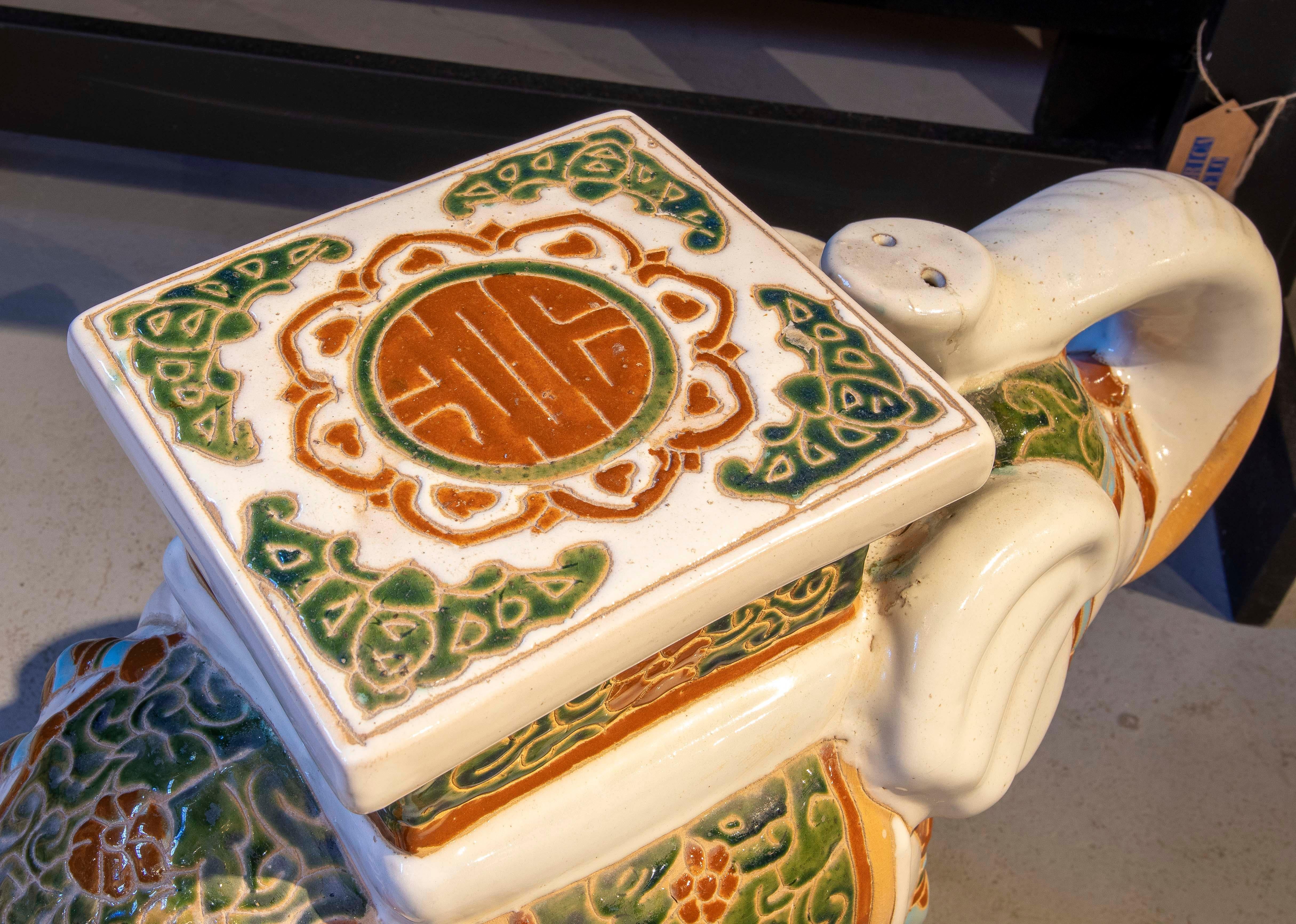 1970s Side Table in the Shape of an Elephant in Glazed Ceramic 2