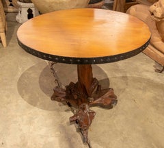 1970s Side Table with Round Top and Root Base