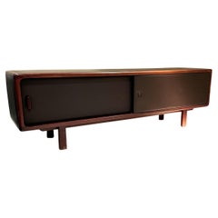 Buffet des années 1970 en cuir Brown Chocolate et Wood