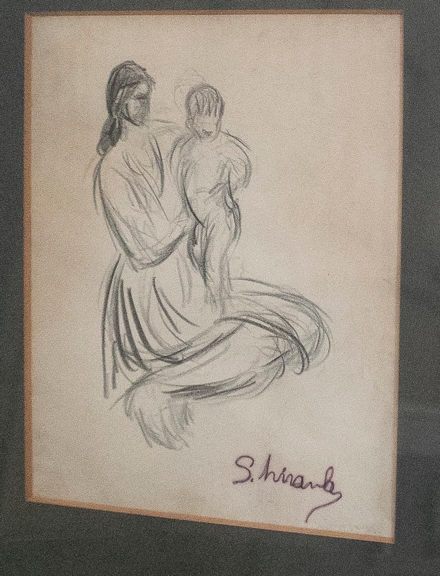 Disegno a matita di donna con bambino firmato e incorniciato degli anni '70

Misure con cornice: 33 x 26 x 2 cm.
 