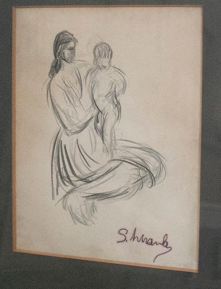 1970s signed and framed woman with child pencil drawing

Measures with frame: 33 x 26 x 2cm.
 
