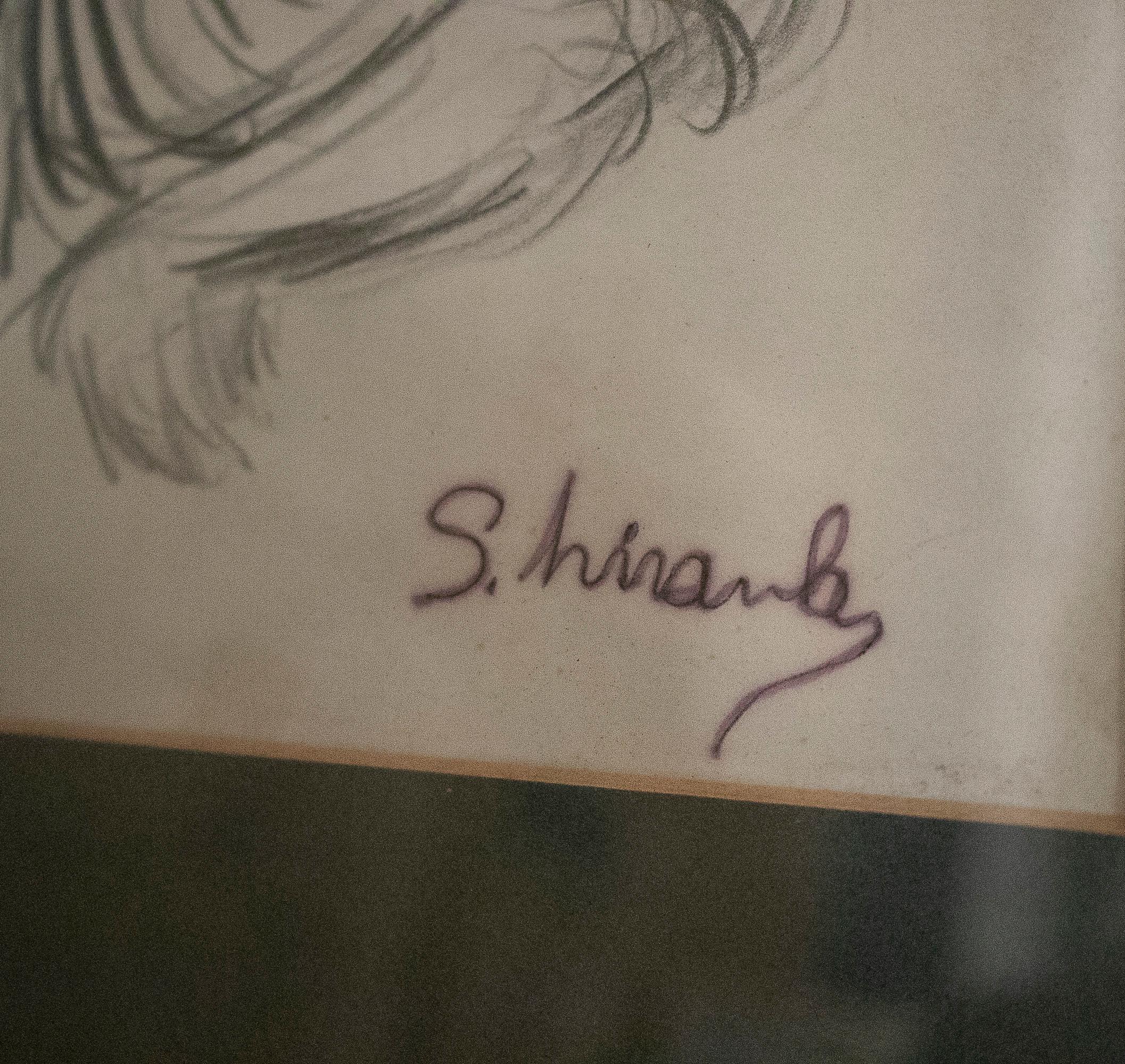 Europeo Disegno a matita di donna con bambino firmato e incorniciato degli anni '70 in vendita