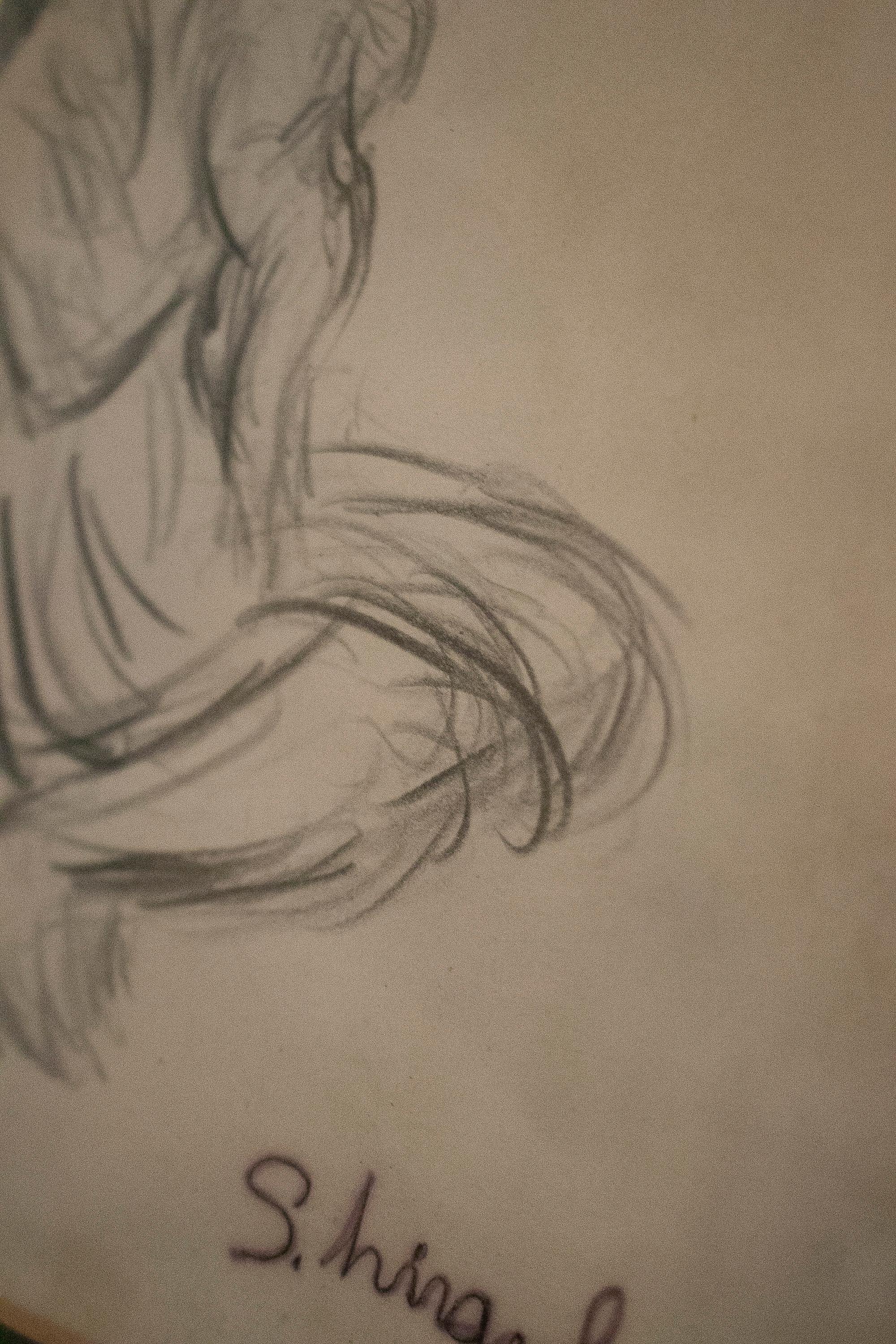 Disegno a matita di donna con bambino firmato e incorniciato degli anni '70 In condizioni buone in vendita a Marbella, ES
