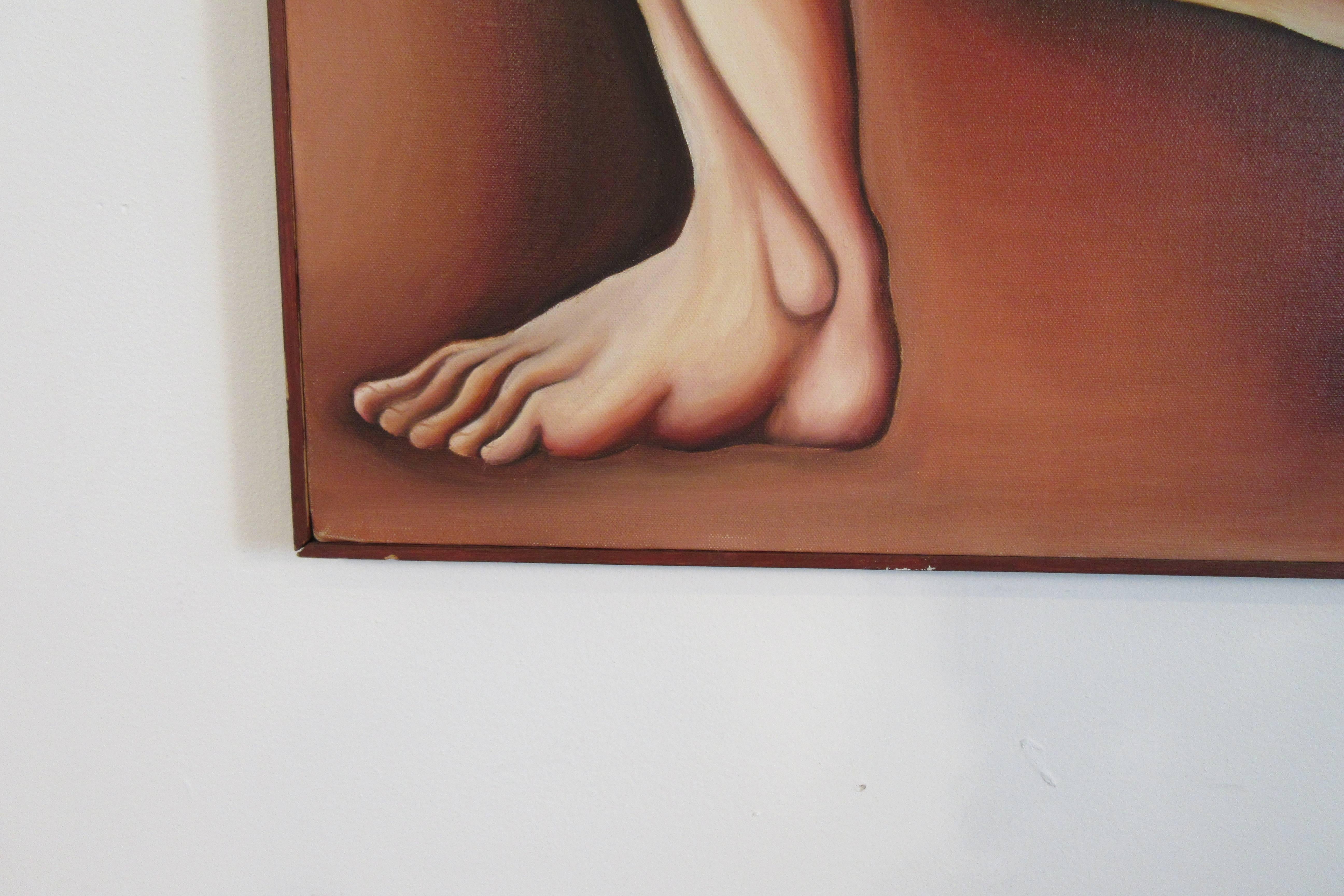 1970er Jahre Signiertes Öl auf Leinwand „Man pulling Rope“, 1970er Jahre im Angebot 1