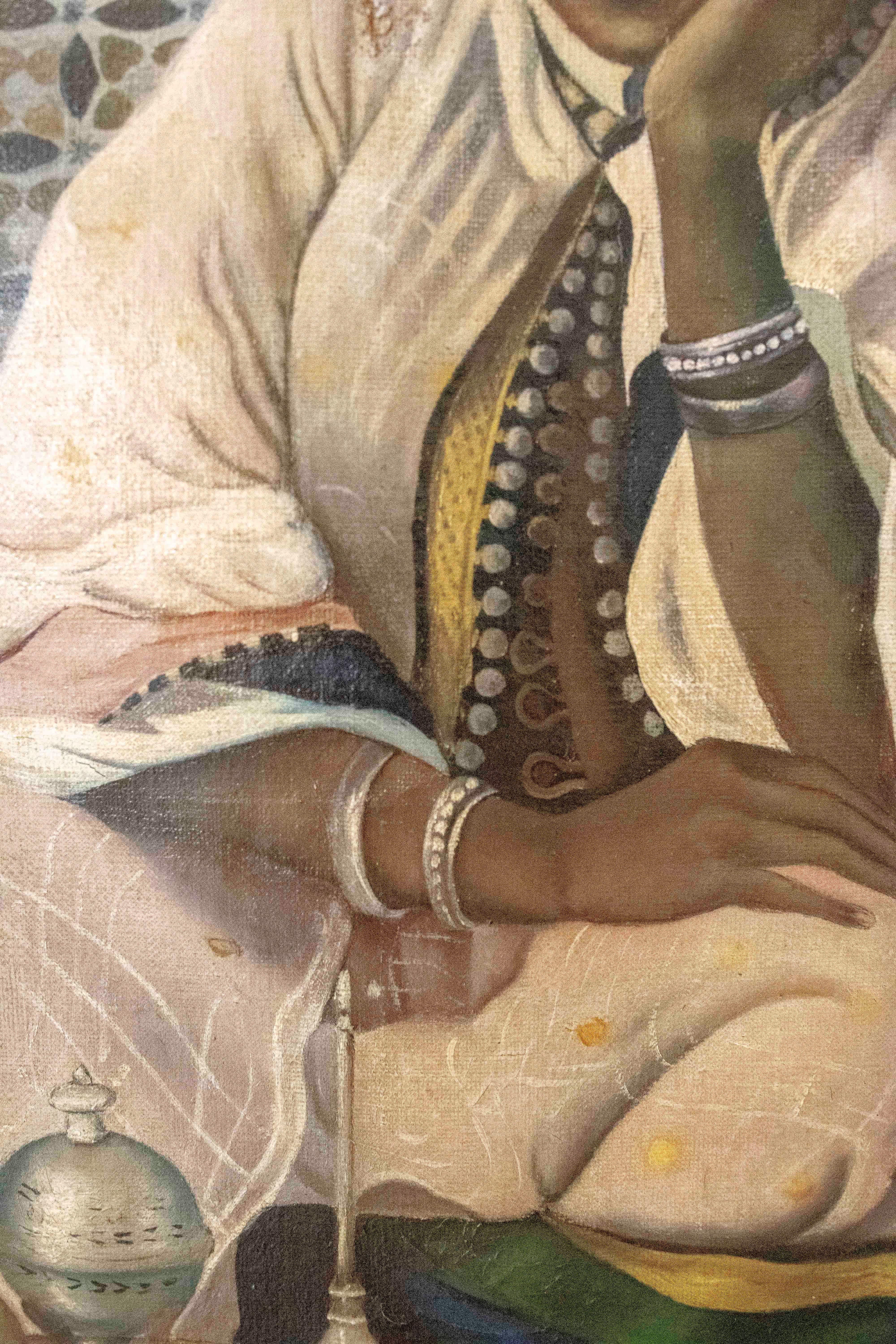 Dipinto a mano Pittura firmata degli anni '70 raffigurante un ritratto di una donna priva di sensi di colpa in vendita
