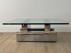 1970s Signed Paul Evans Directional Cityscape Stacked Chrome Square Coffee Table
