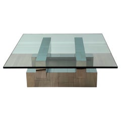 1970s Signed Paul Evans Directional Cityscape Stacked Chrome Square Coffee Table