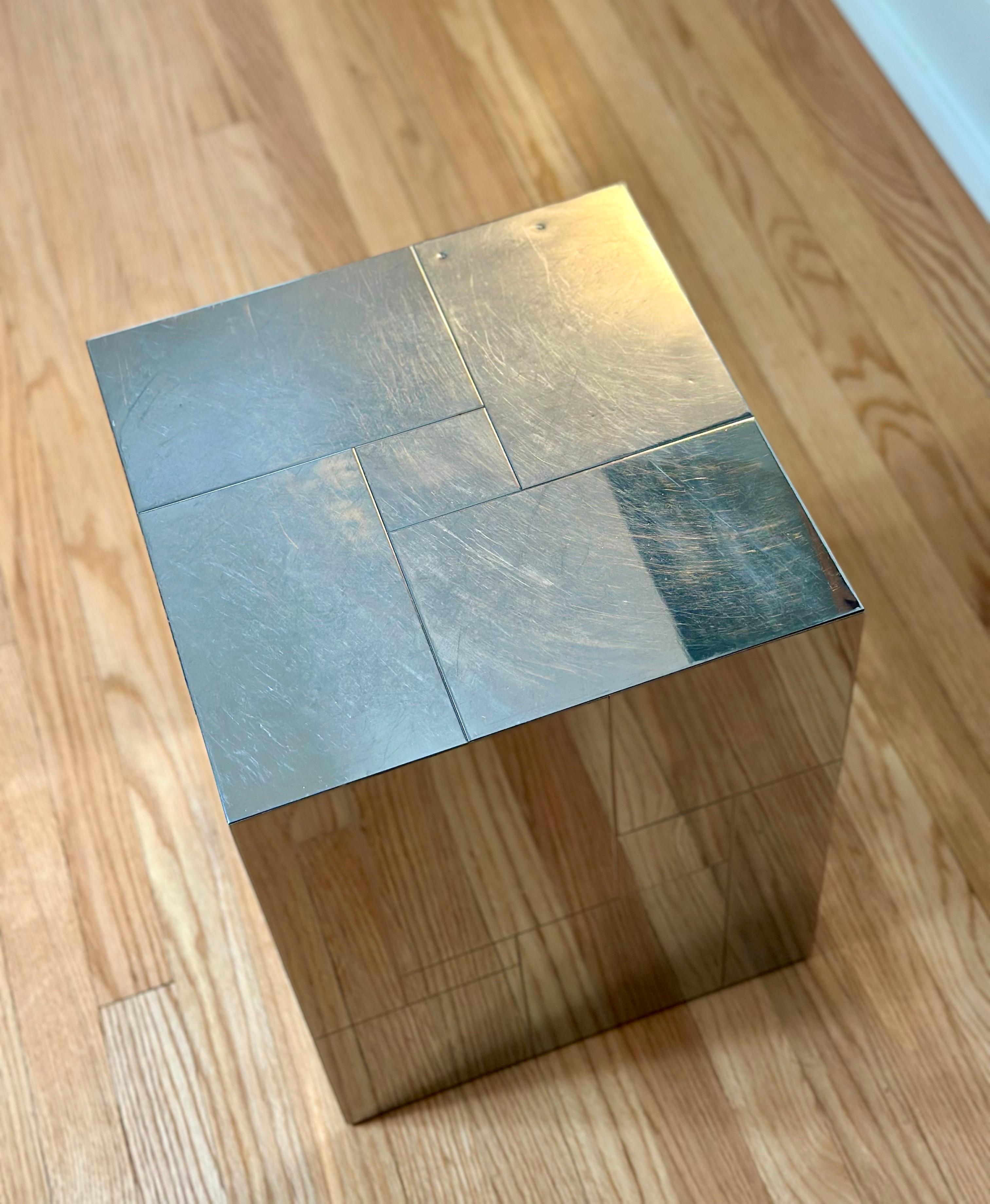 1970s Signed Paul Evans for Directional Cityscape Chrome Cube Side Table For Sale 6