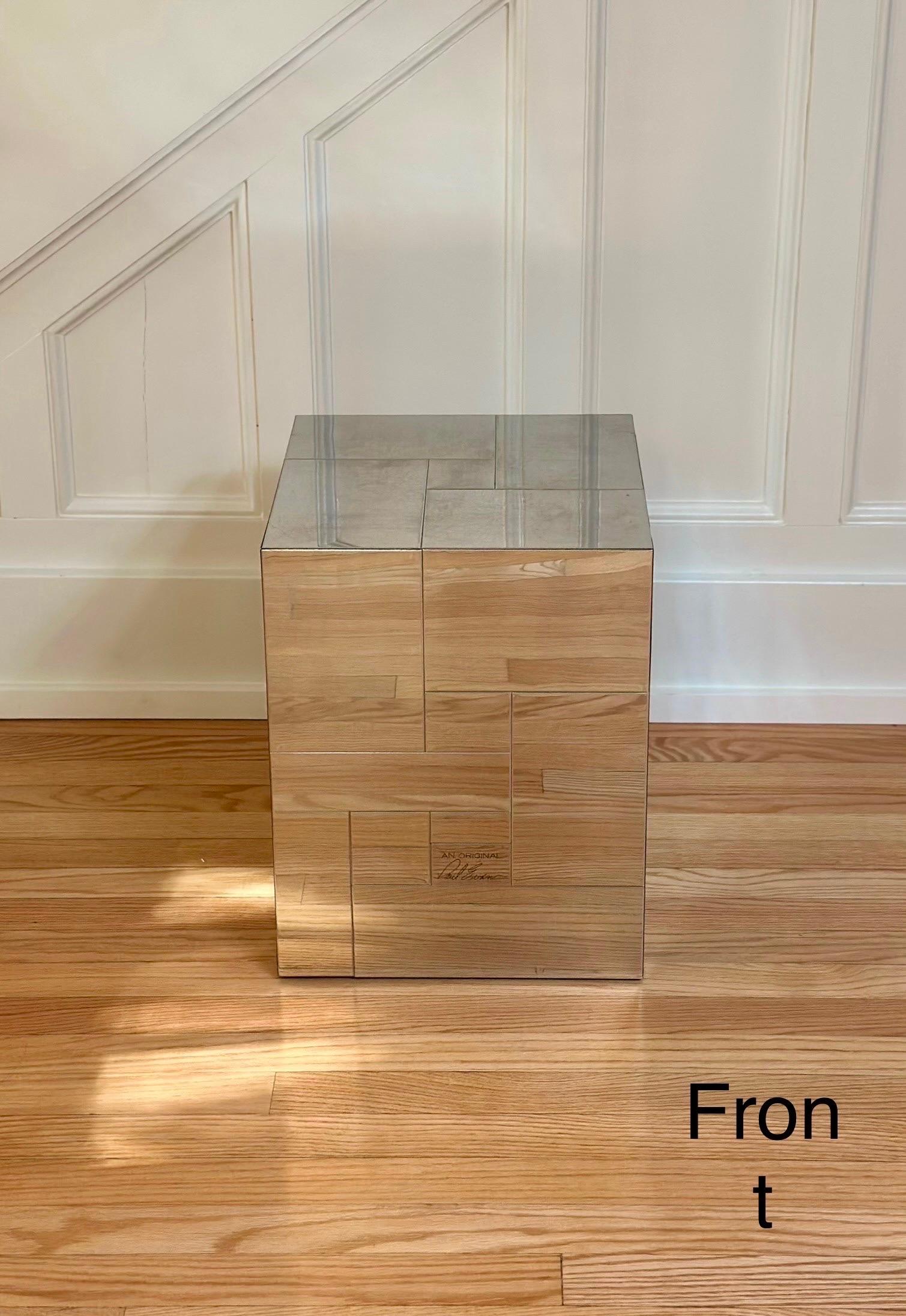 American 1970s Signed Paul Evans for Directional Cityscape Chrome Cube Side Table For Sale