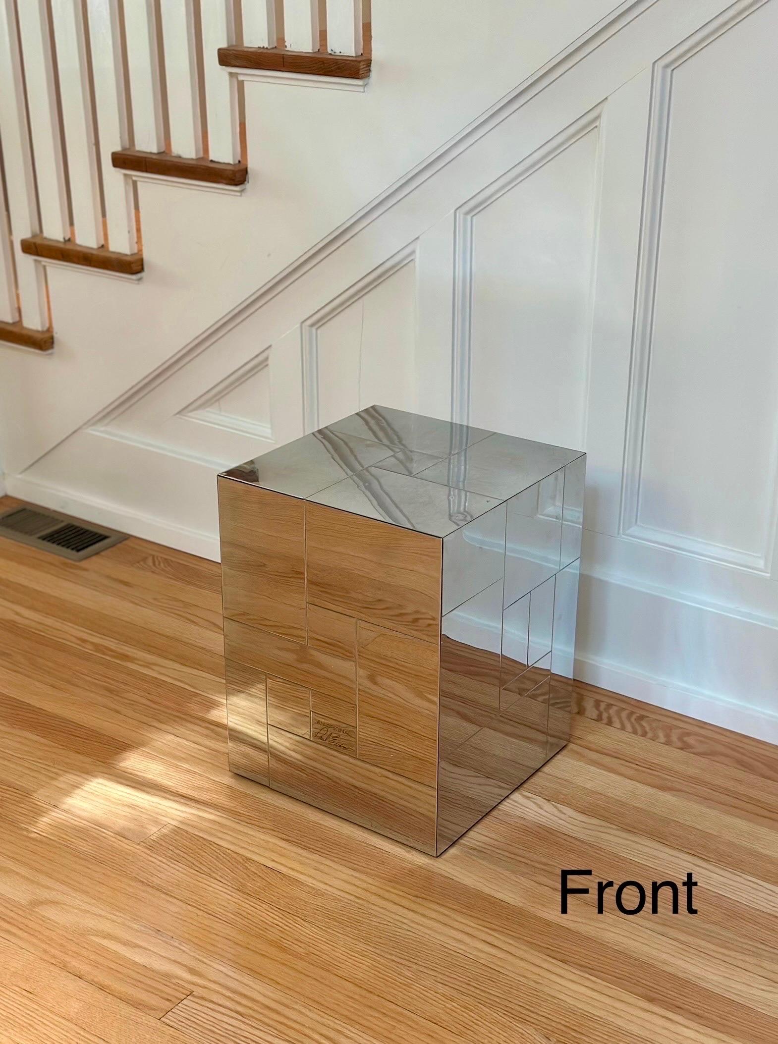 1970s Signed Paul Evans for Directional Cityscape Chrome Cube Side Table In Good Condition For Sale In Farmington Hills, MI
