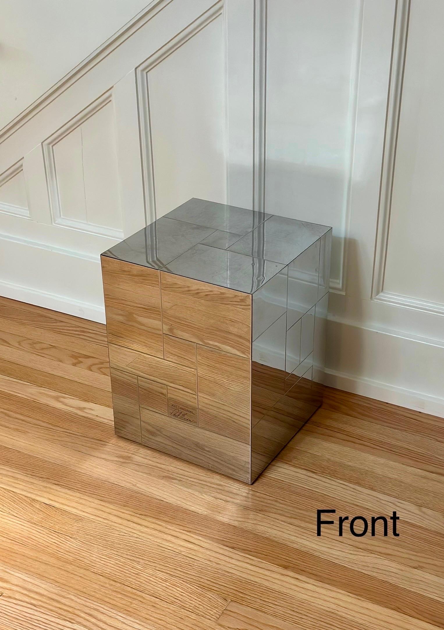 Late 20th Century 1970s Signed Paul Evans for Directional Cityscape Chrome Cube Side Table For Sale