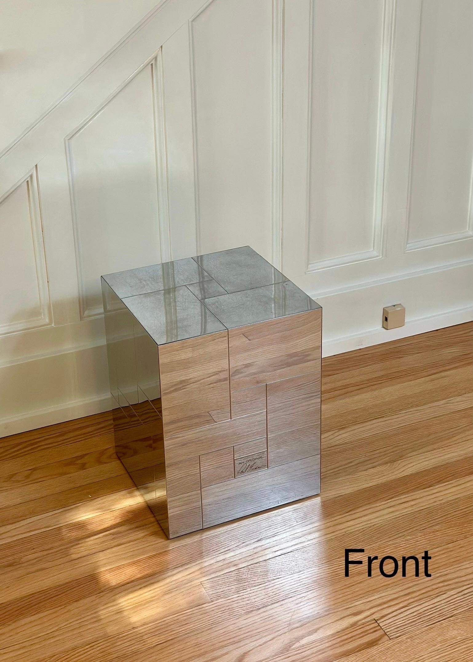 1970s Signed Paul Evans for Directional Cityscape Chrome Cube Side Table For Sale 1