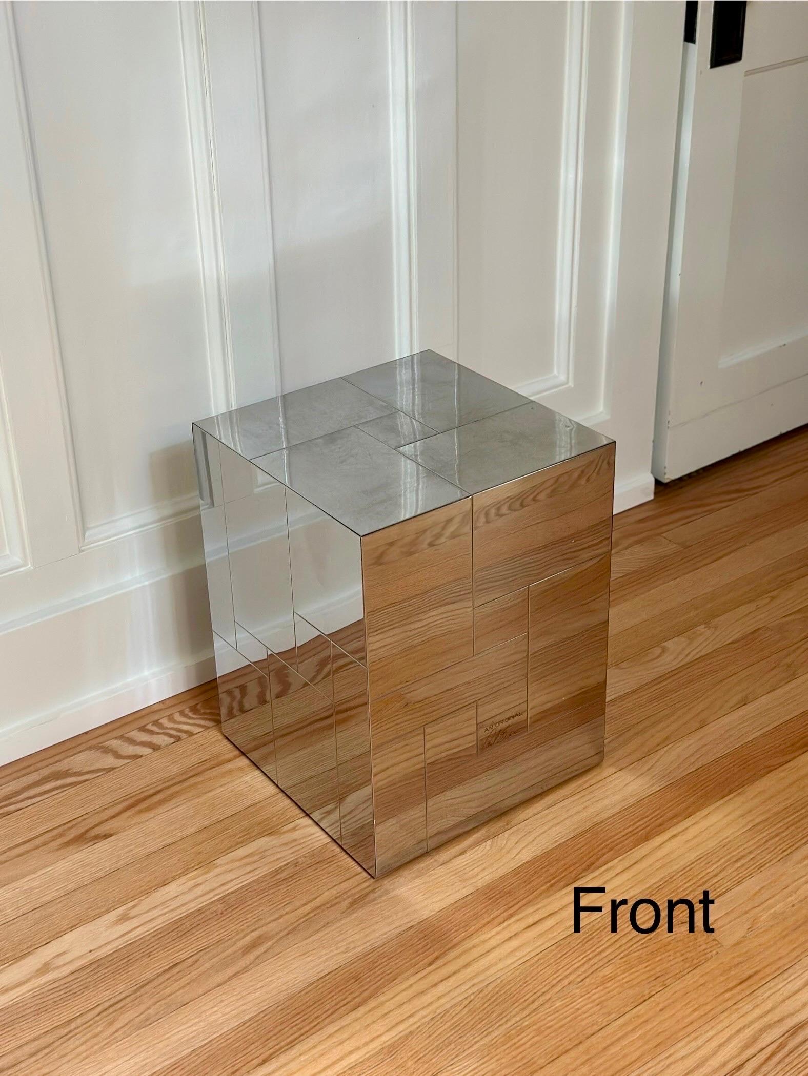 1970s Signed Paul Evans for Directional Cityscape Chrome Cube Side Table For Sale 2