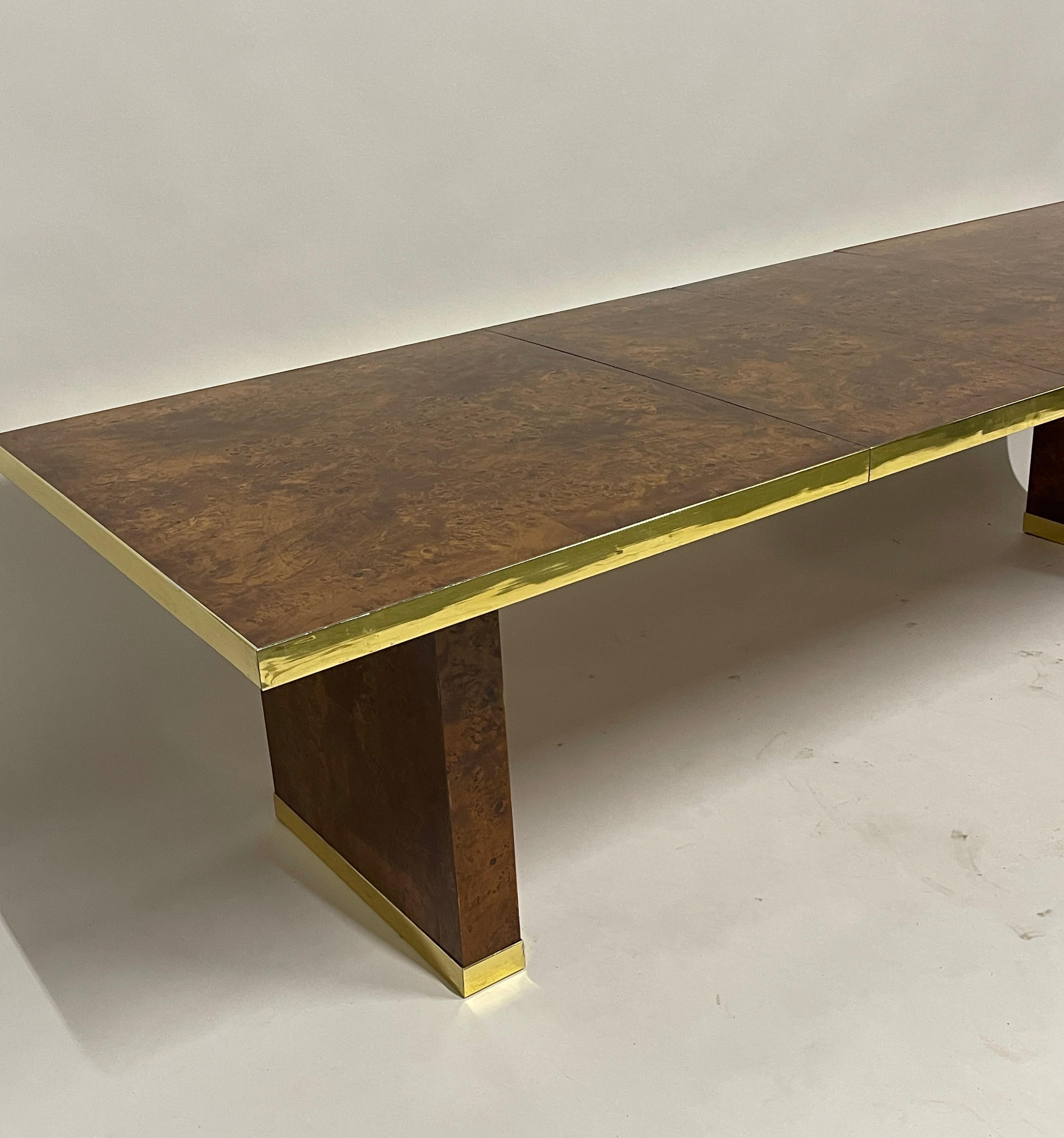 1970s Signed Pierre Cardin Olive Burl and Brass Extension Dining Table or Desk 3