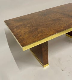 1970s Signed Pierre Cardin Olive Burl and Brass Extension Dining Table or Desk