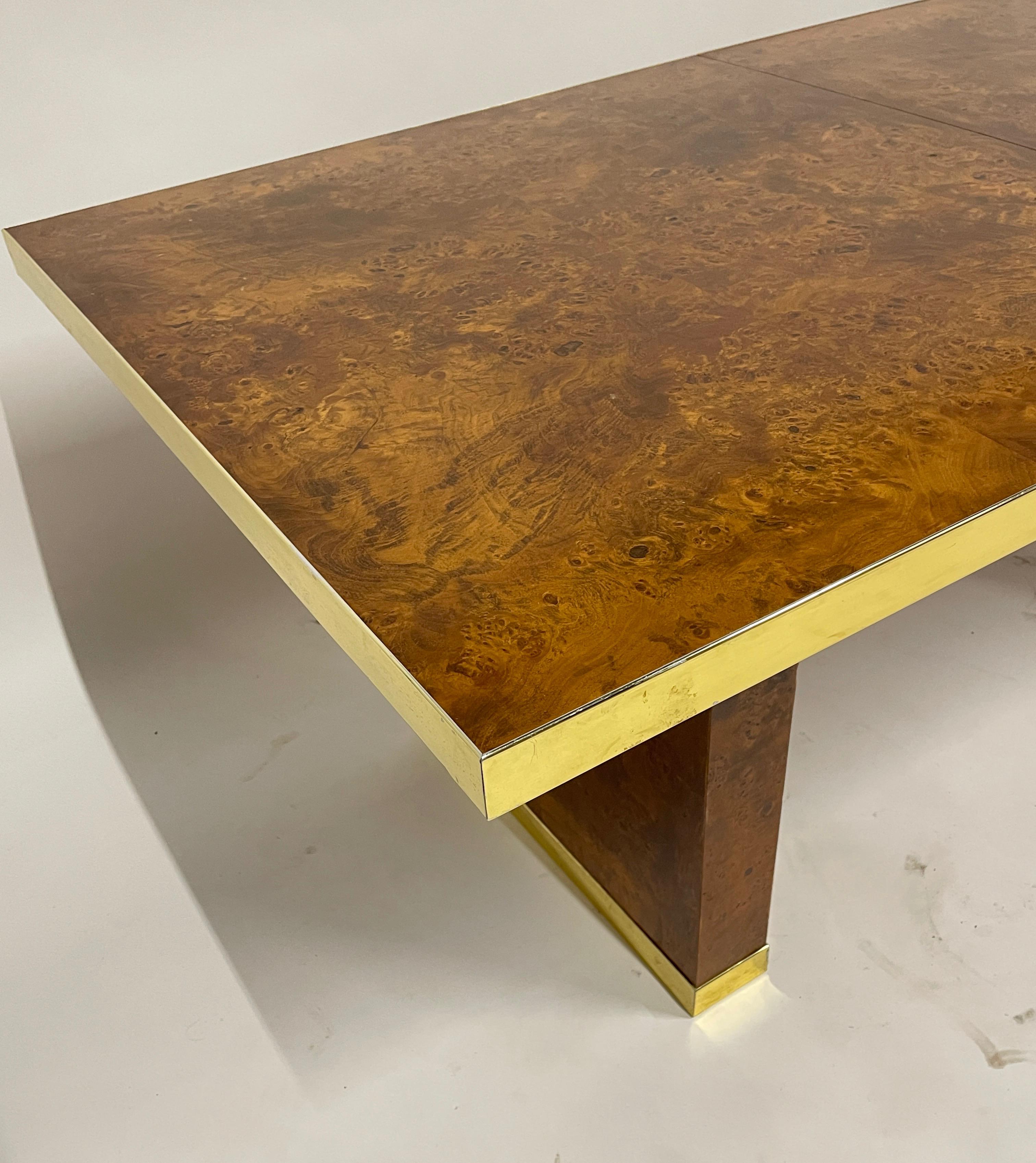 Late 20th Century 1970s Signed Pierre Cardin Olive Burl and Brass Extension Dining Table or Desk