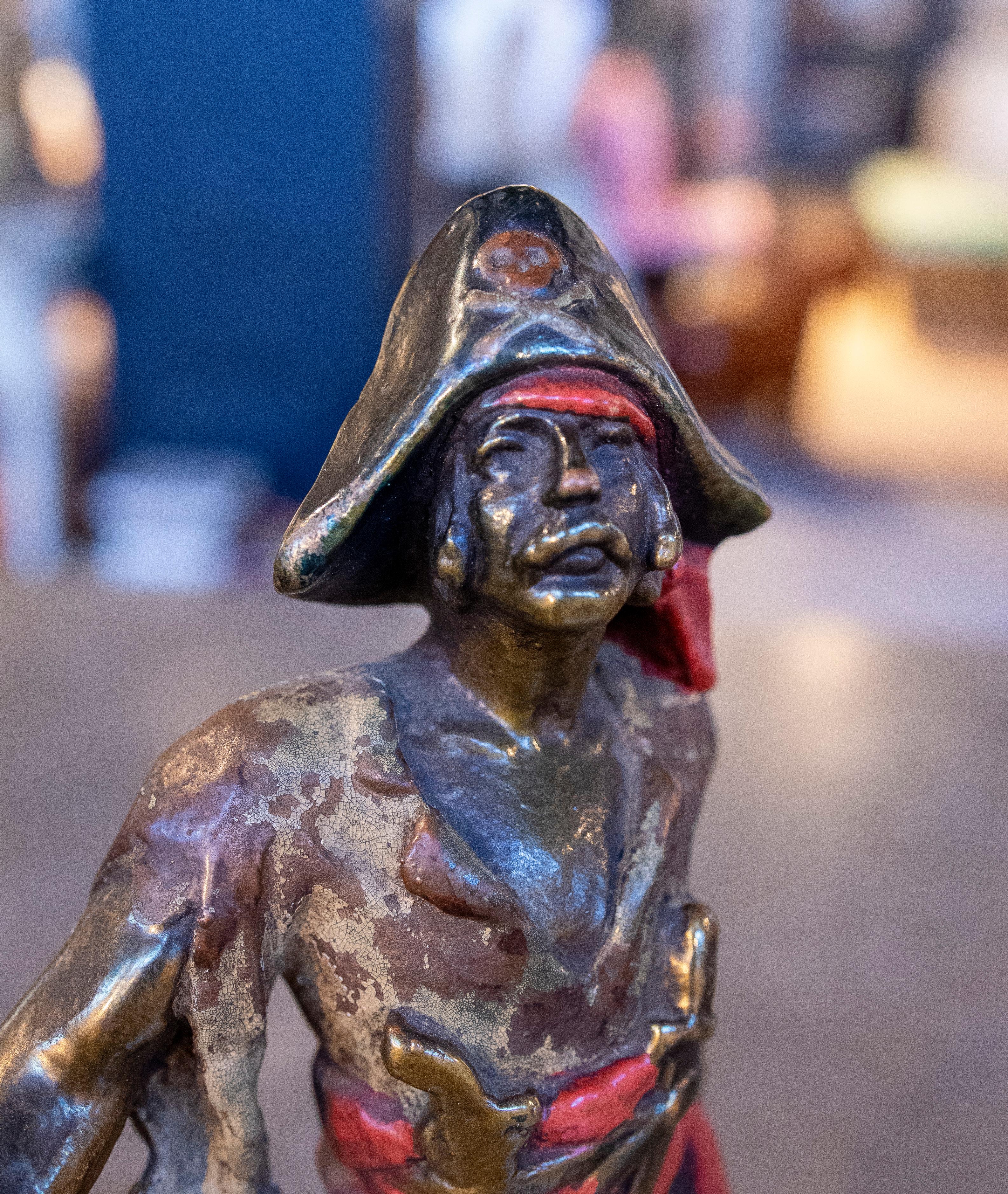 1970s Signed Polychrome Bronze Pirate Sculpture 5