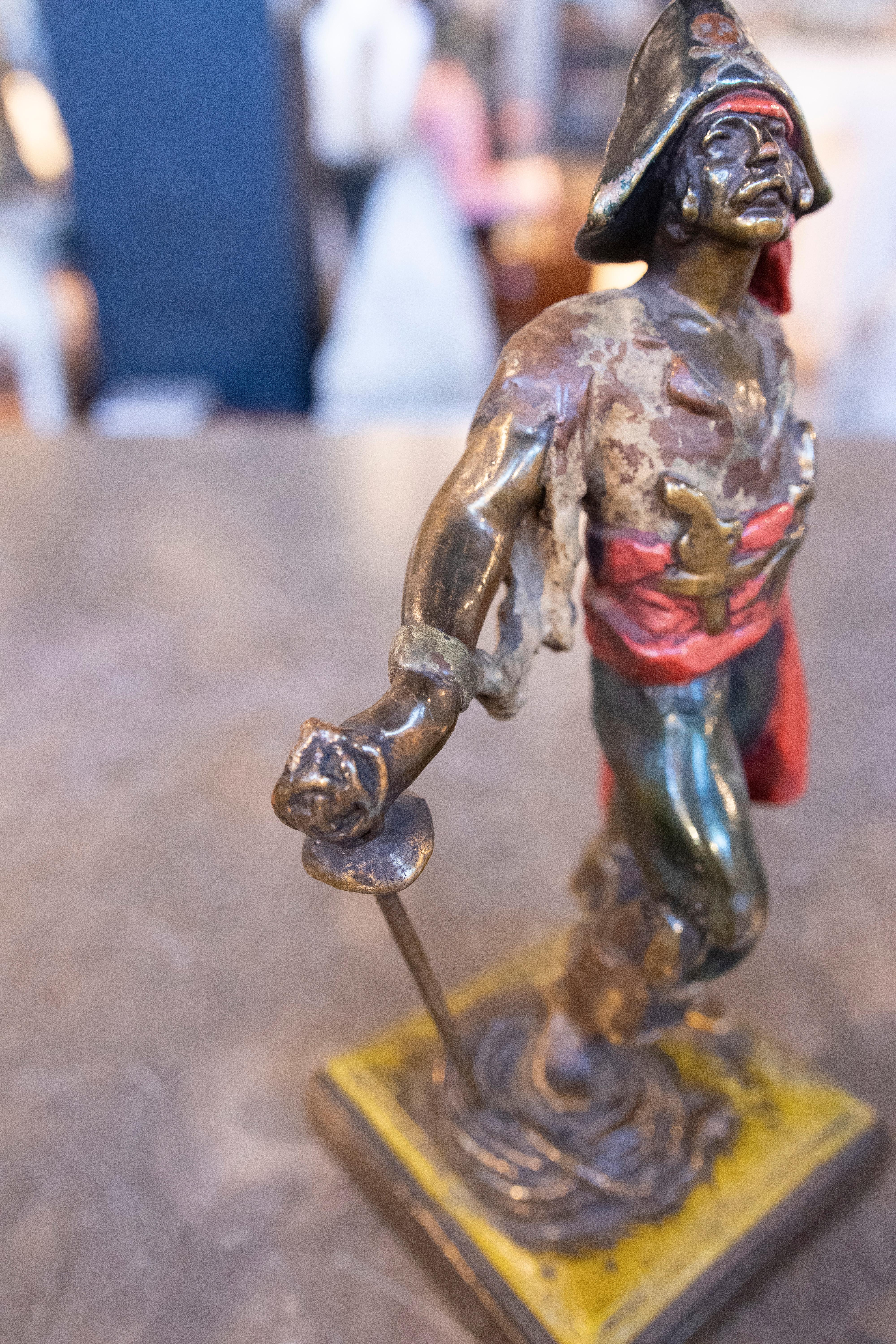 1970s Signed Polychrome Bronze Pirate Sculpture 6