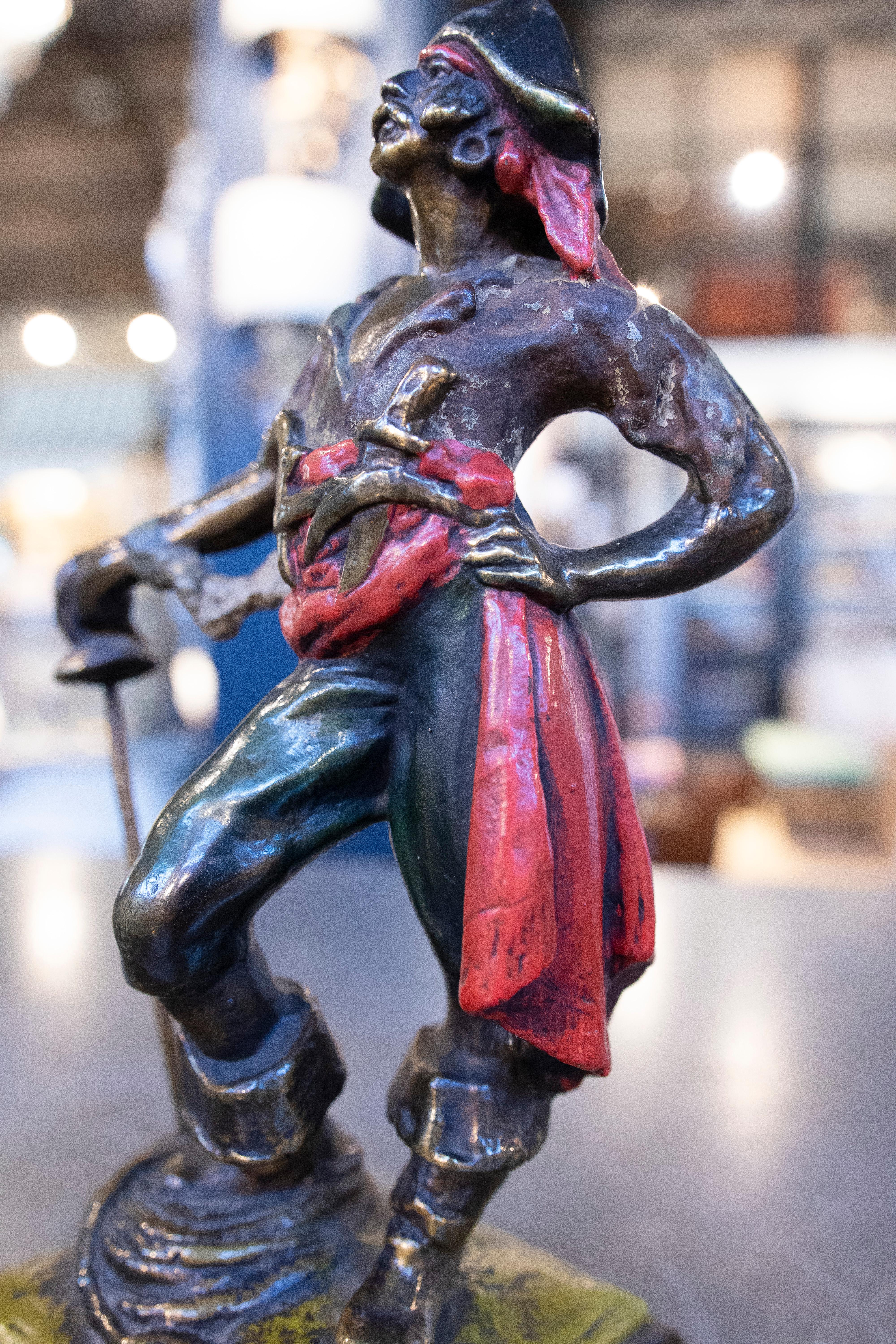 1970s Signed Polychrome Bronze Pirate Sculpture 7